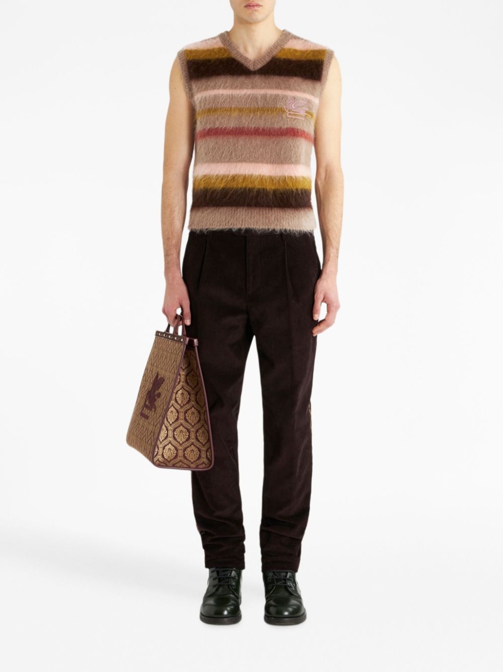 floral-stripe corduroy trousers - 2