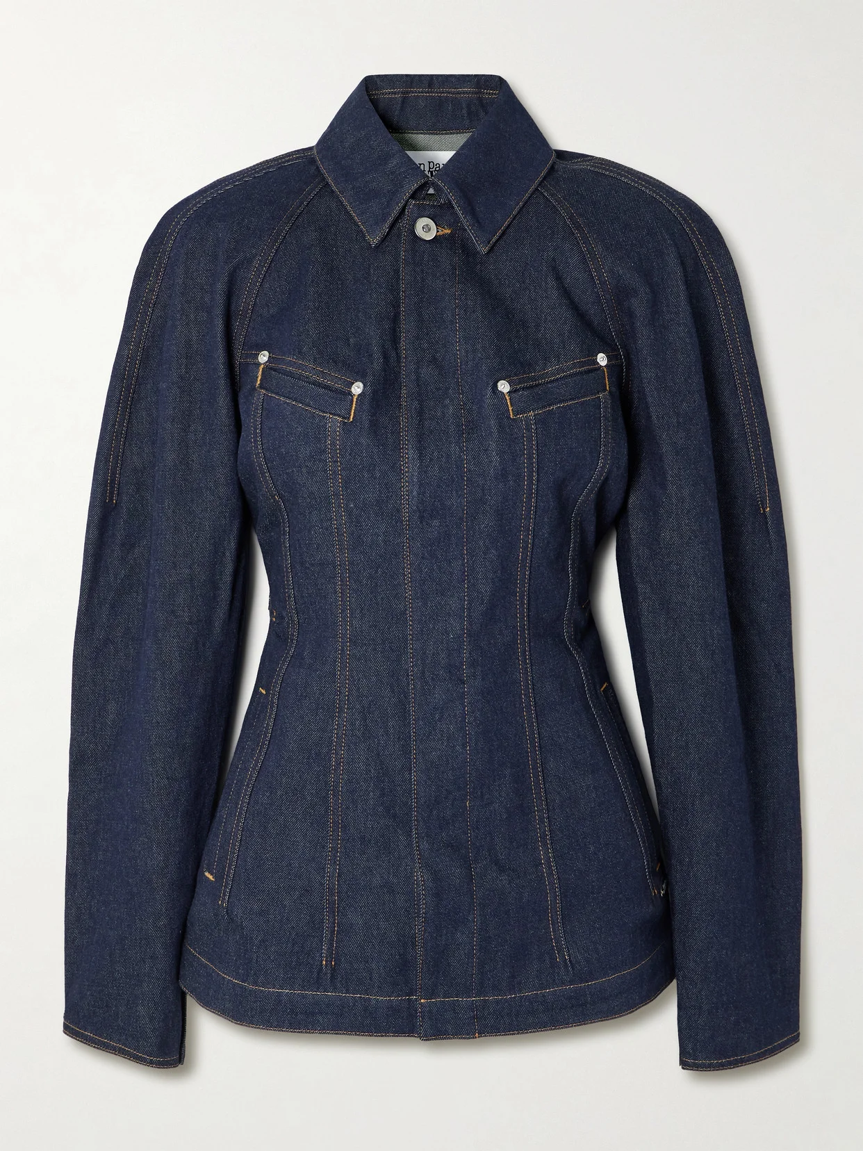Paneled Topstitched Denim Jacket - 1