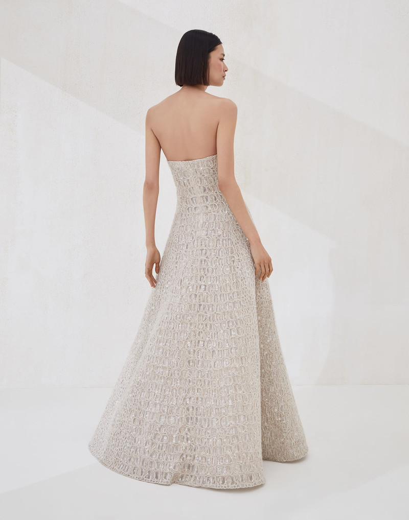 Brunello Cucinelli Dazzling croc embroidery dress in mohair, silk and linen outlook