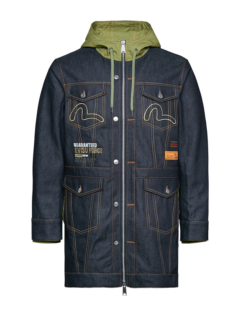KAMON AND LOGO EMBROIDERED DENIM PADDED COAT 7