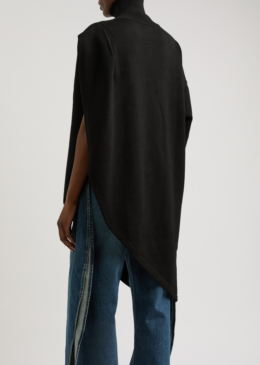 Alaïa Asymmetric Cape-effect Wool Jumper - 3