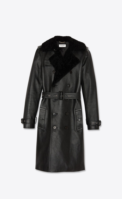 SAINT LAURENT trench coat in grained leather and shearling outlook