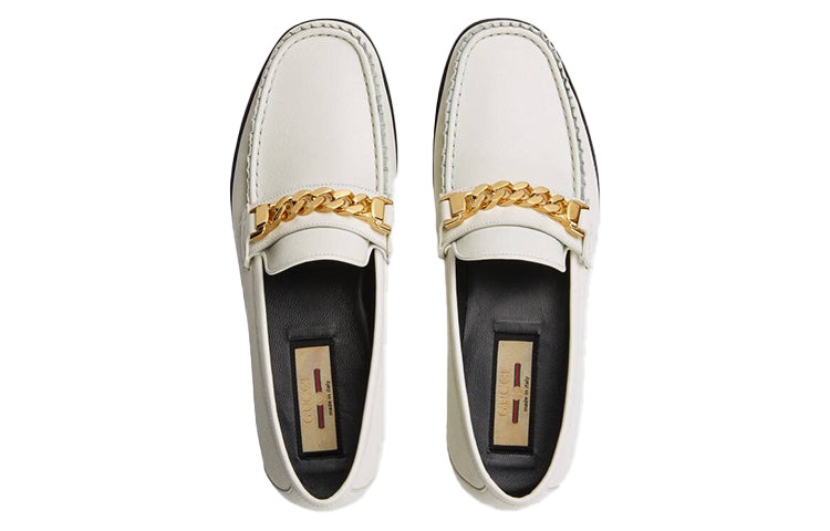 (WMNS) Gucci Chain Loafers Shoes White 645445-16M00-9050 - 4