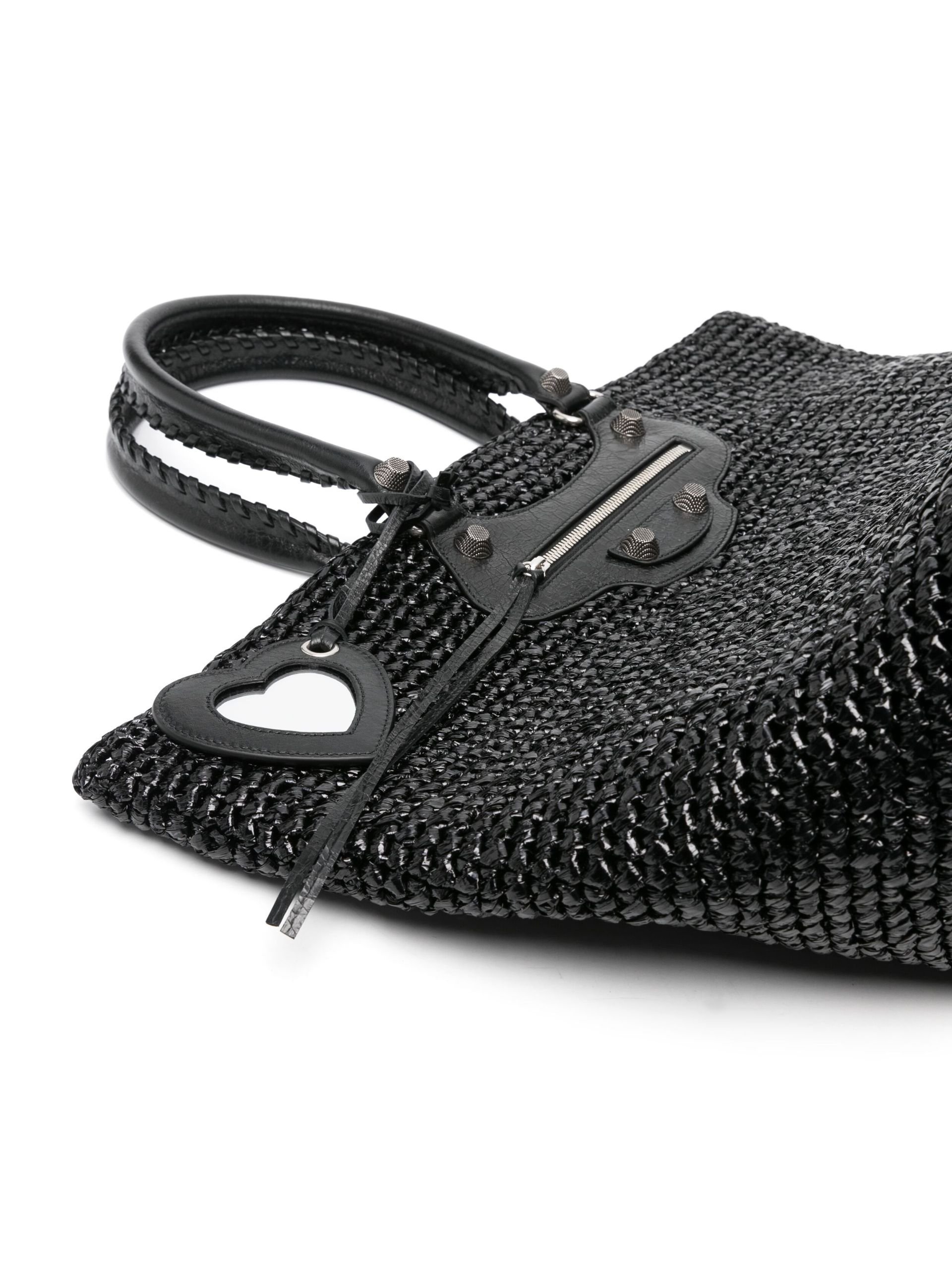BALENCIAGA Black Le Cagole Panier Raffia Tote Bag