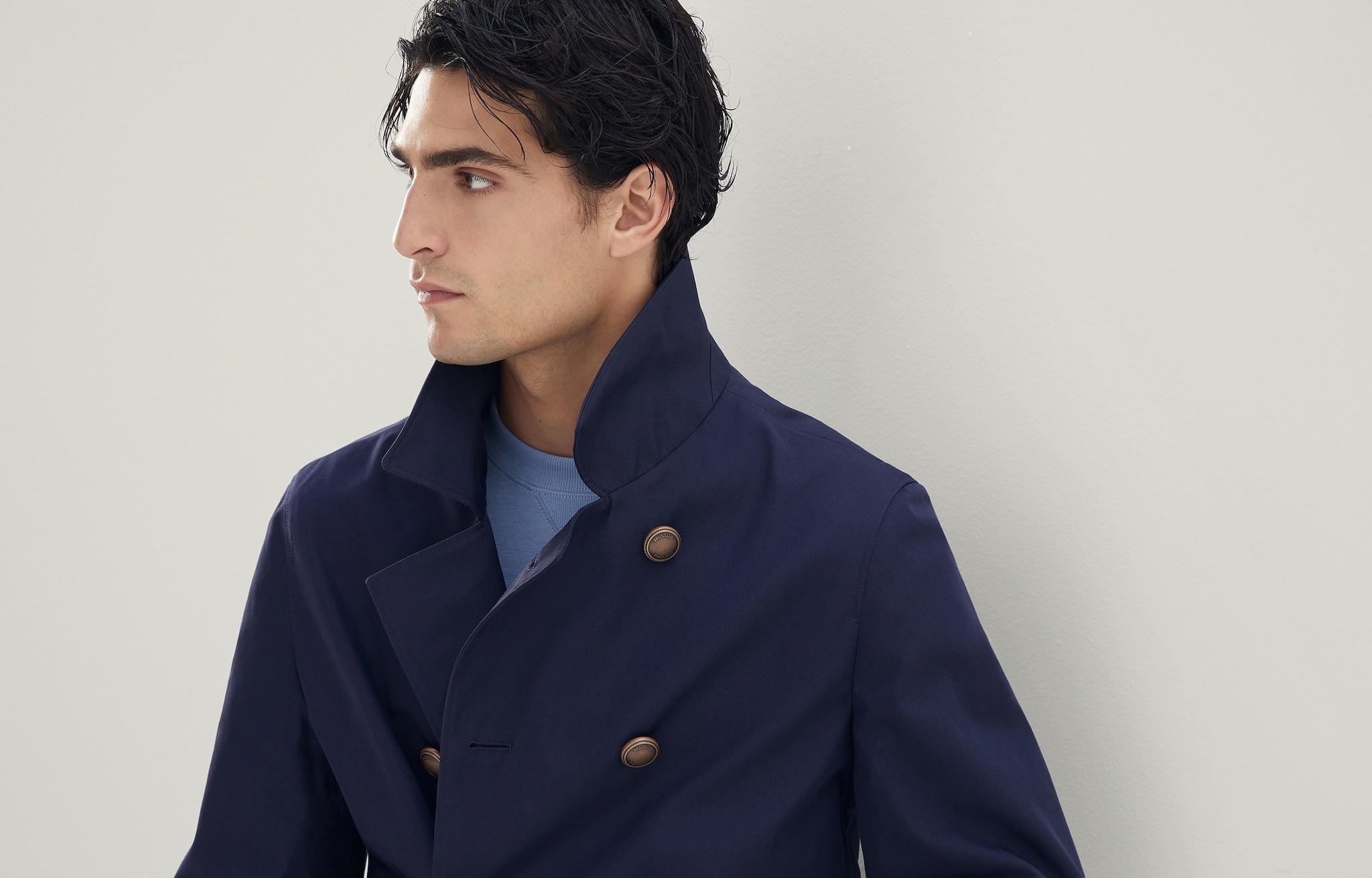 Water-resistant cotton and nylon gabardine pea coat with metal buttons - 6
