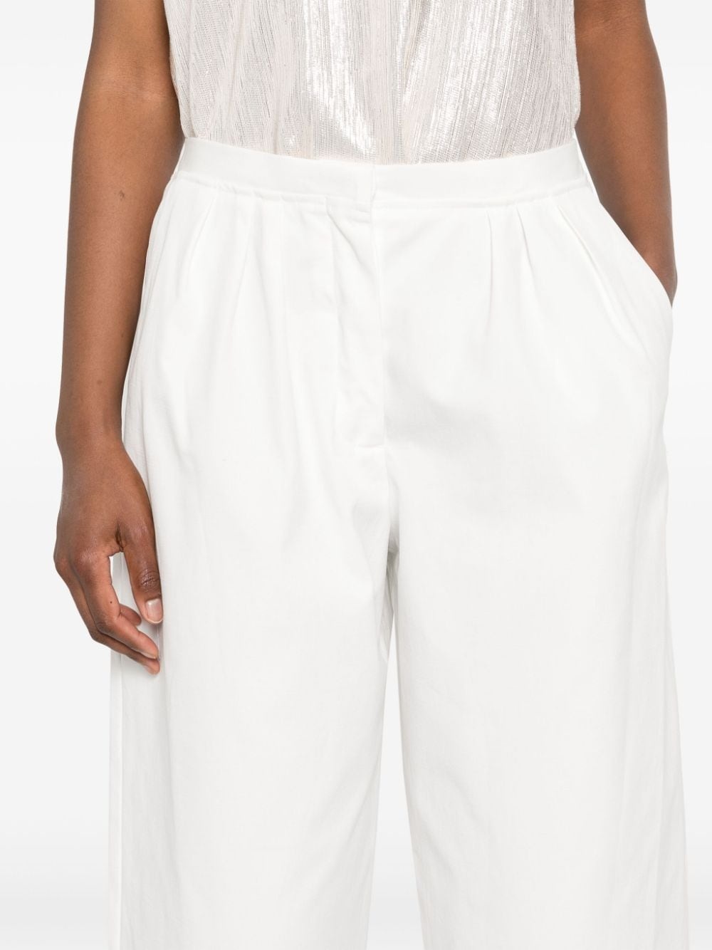 cotton pleated wide trousers - 5