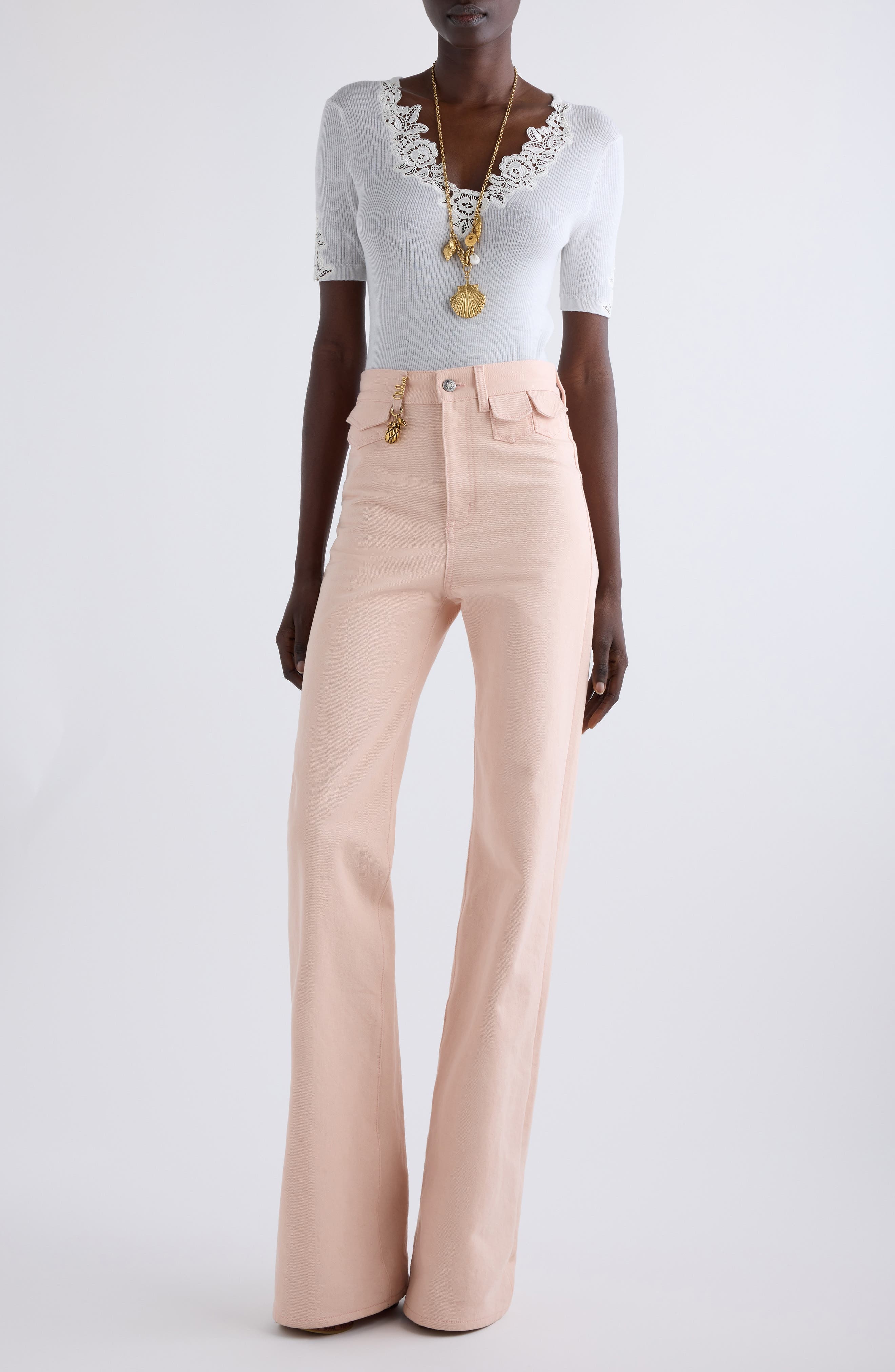 Chloé Lace Trim Rib Top in Iconic Milk at Nordstrom - 2