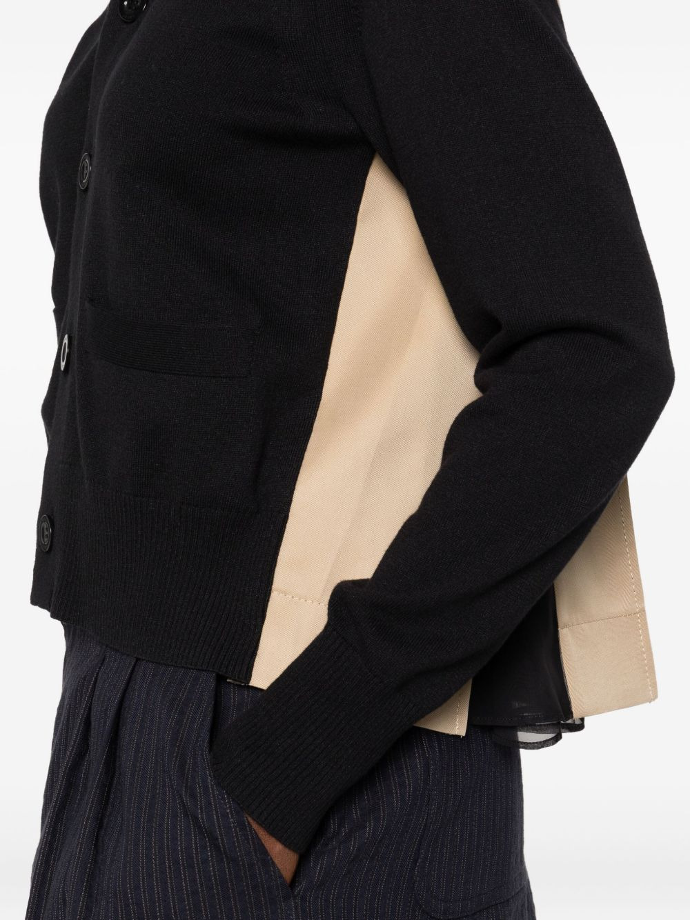contrast-panel gabardine cardigan - 5