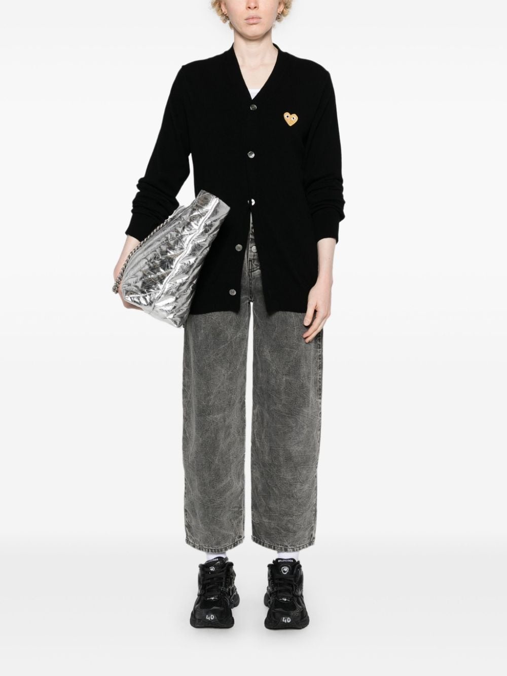 heart-patch wool cardigan - 2
