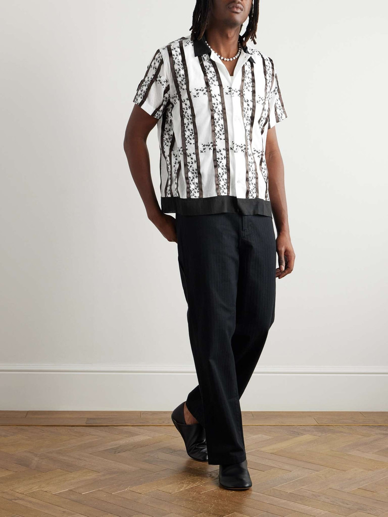 BODE Camp-Collar Satin-Trimmed Embroidered Cotton-Voile Shirt outlook
