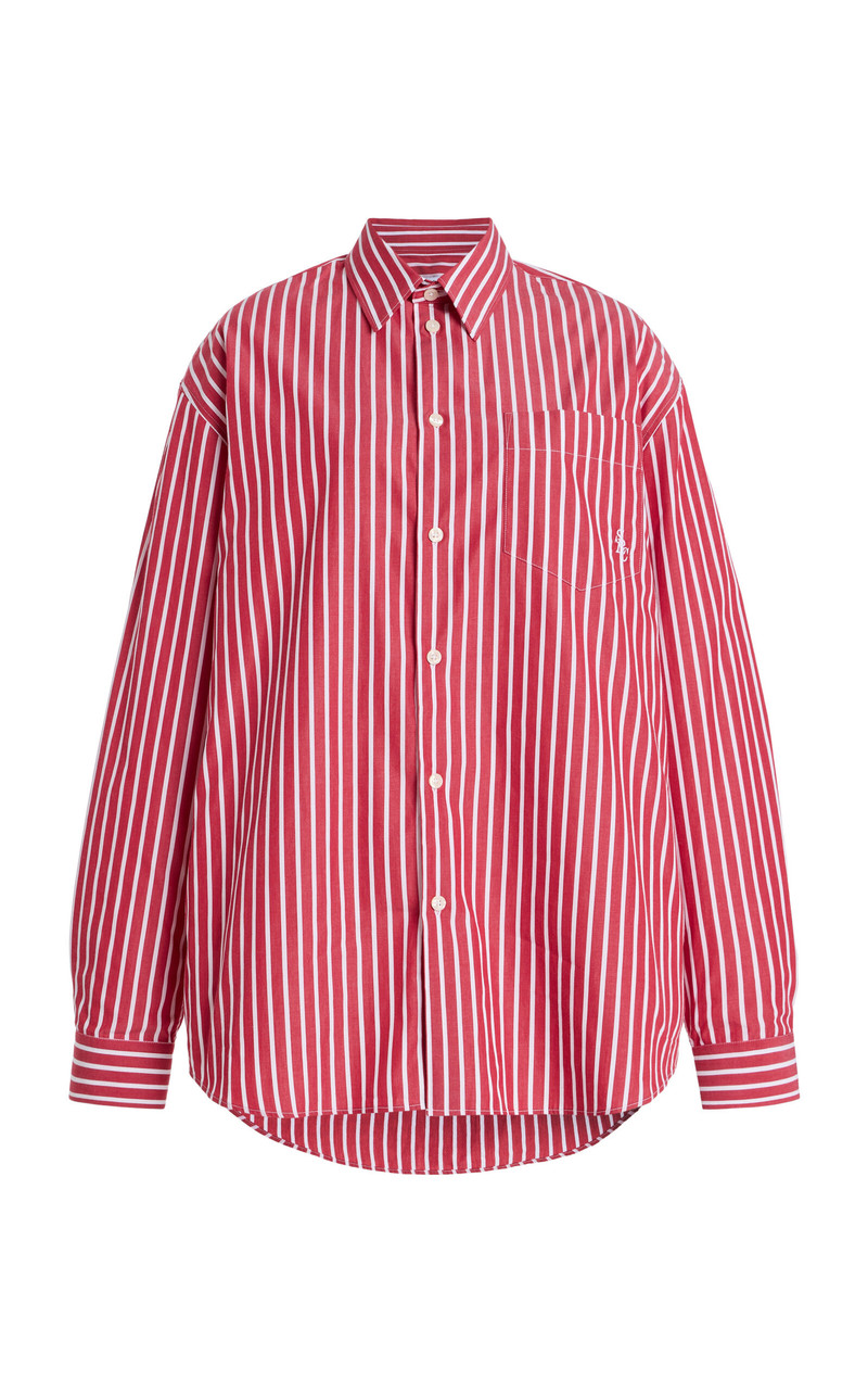 Oversized Striped Cotton Button Down Shirt red 1