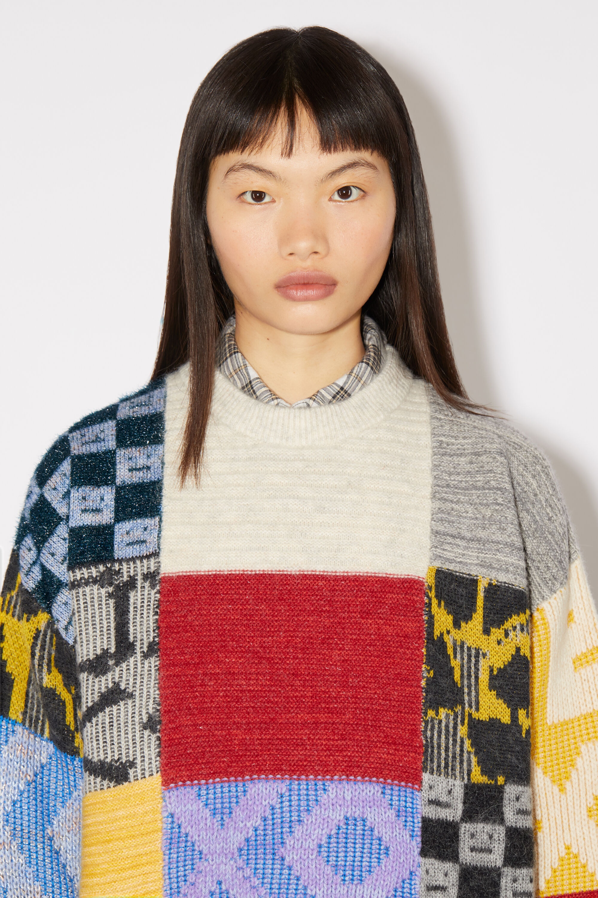 Patchwork crew neck jumper - Cornflower blue/multi - 5