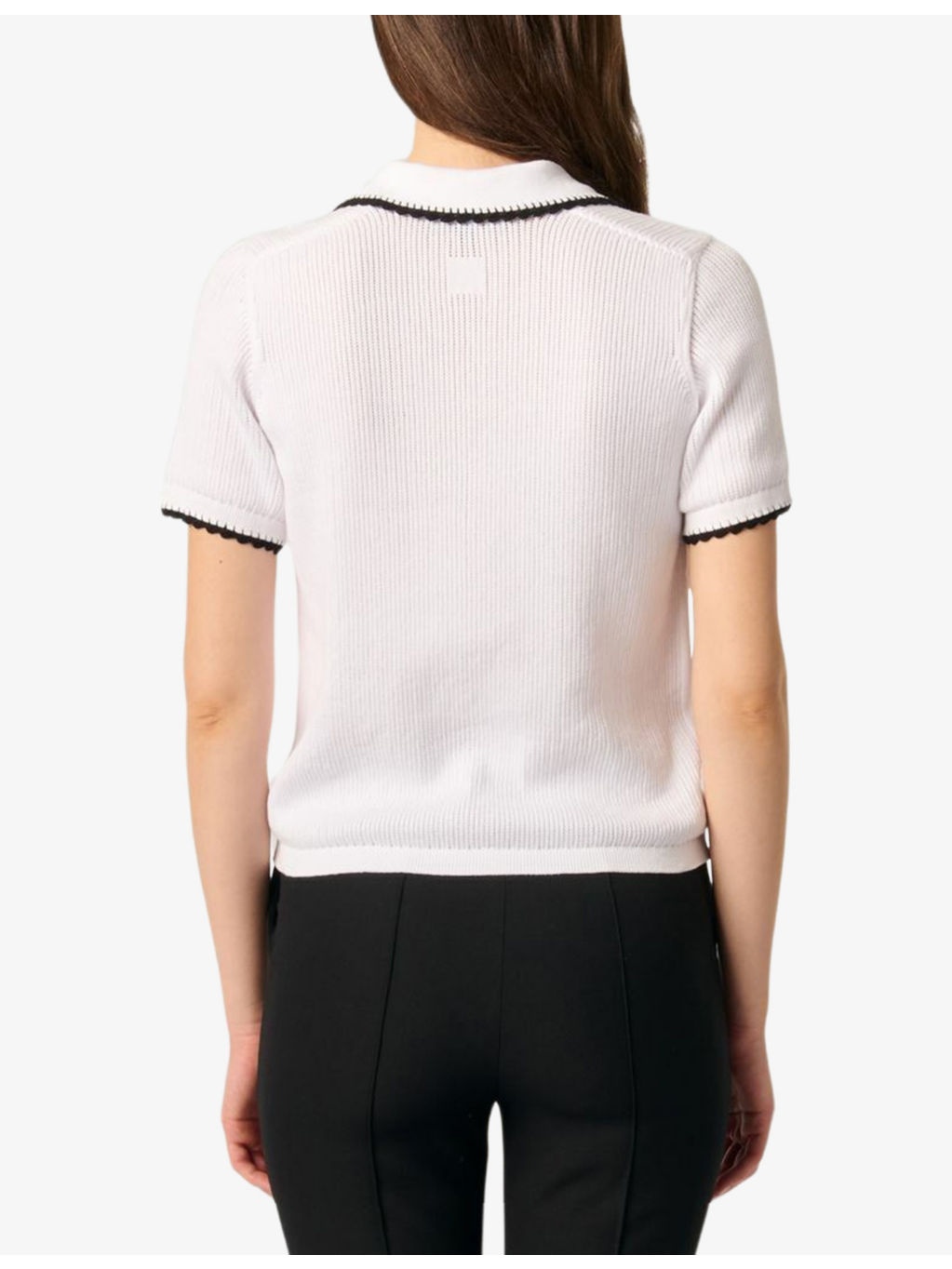 Contrast-Trim Pointelle Crochet-Knit Polo Shirt - 3