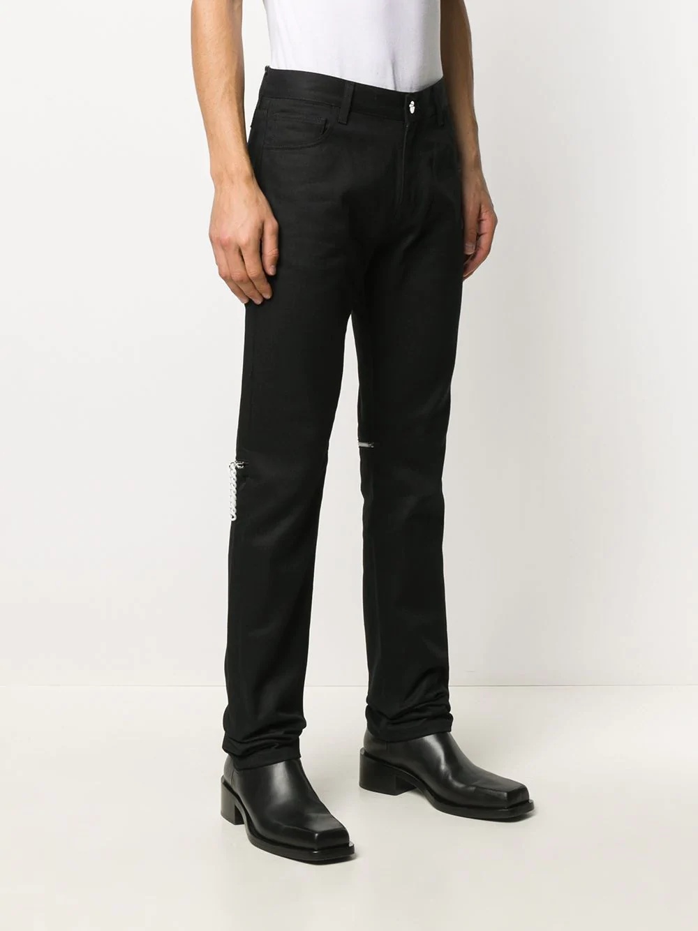 zipped knees slim-fit trousers - 3