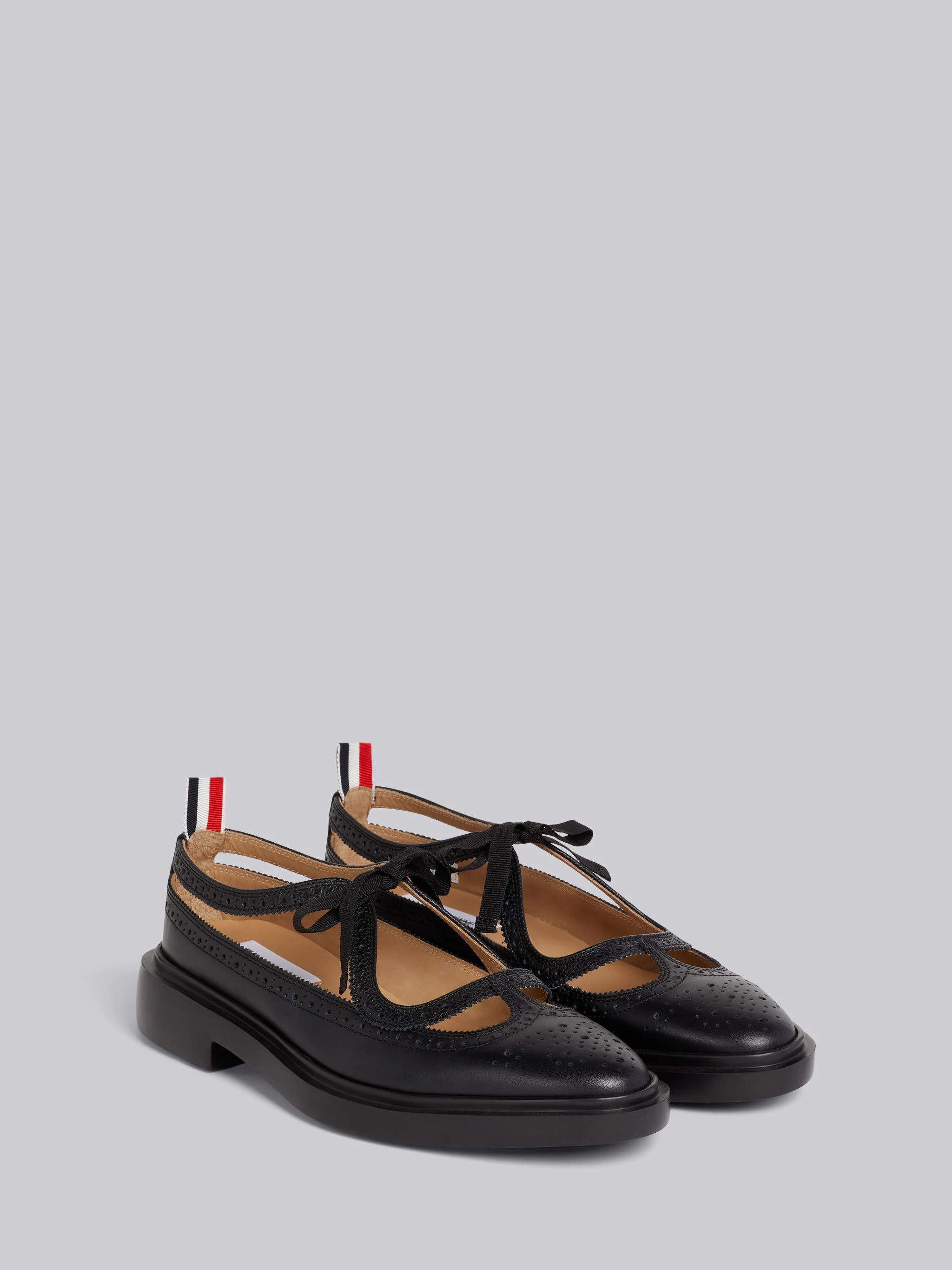Black Vitello Calf Leather Grosgrain Tie Lightweight Rubber Sole Cut Out Thom John - 3