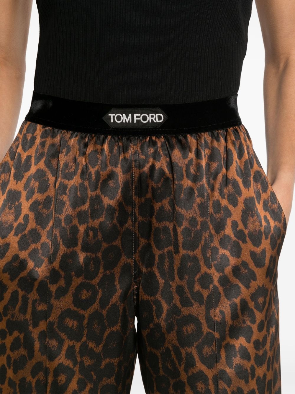 TOMFORD TRS TRCK PNTS ELSTC LOGO SLK LEOPARD PRNT SATIN - 4