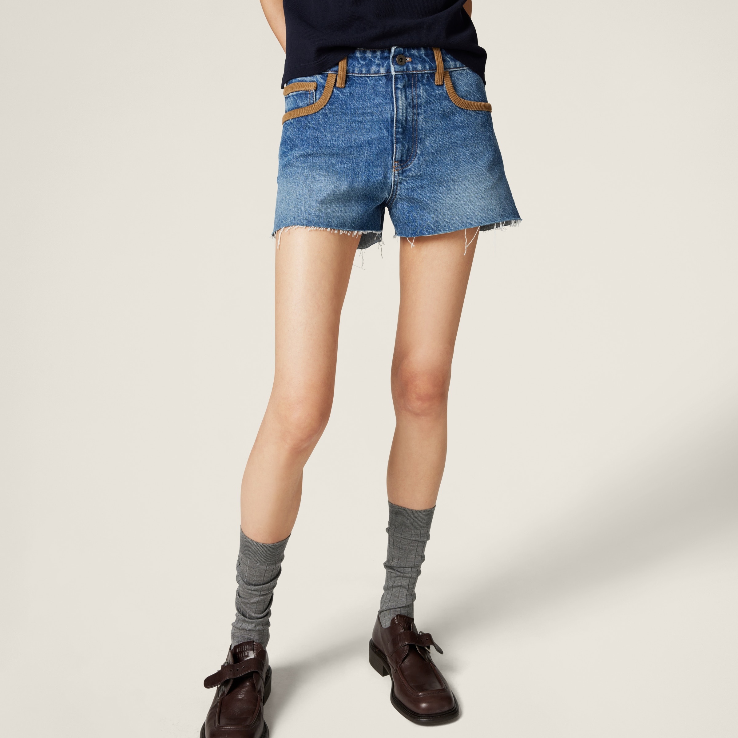Denim and corduroy shorts - 4