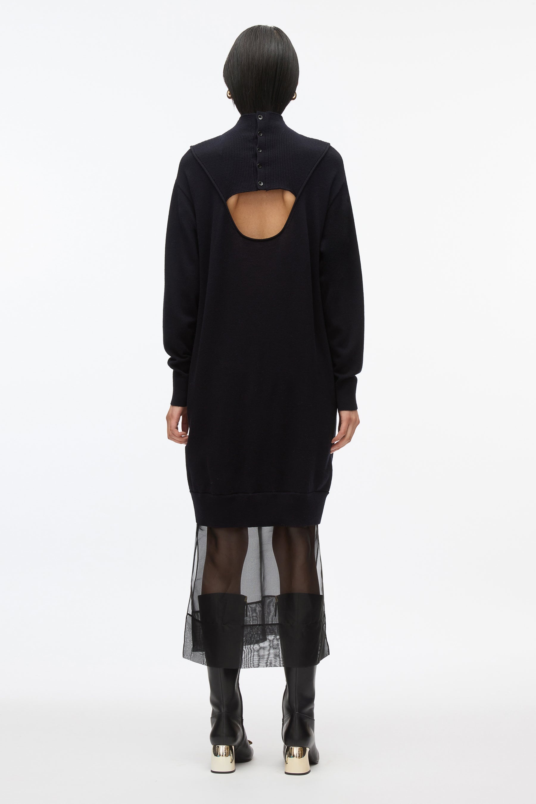 Mockneck Knit Dress with Lace Inlay - 3