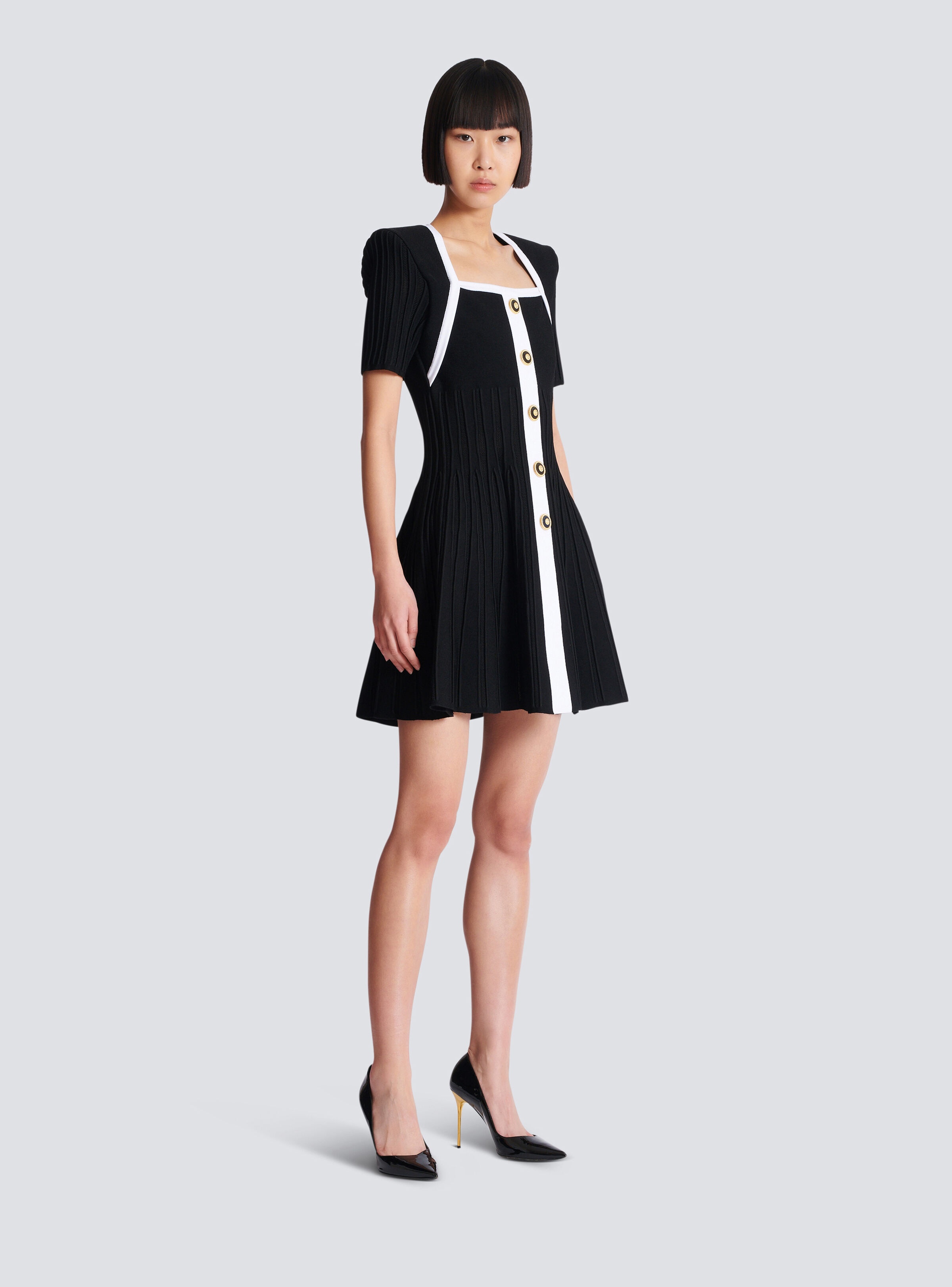 Two-tone A-line knit dress - 3