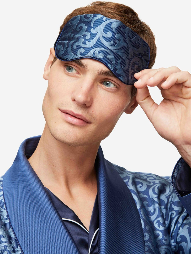 Derek Rose Eye Mask Verona 63 Silk Jacquard Navy outlook