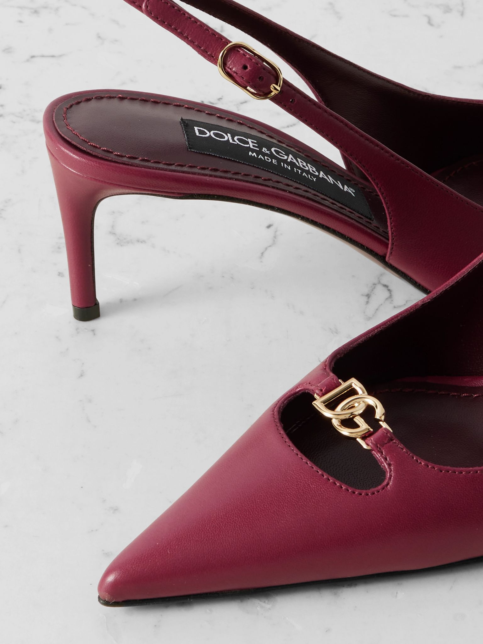 Embellished leather slingback pumps Burgundy - 4