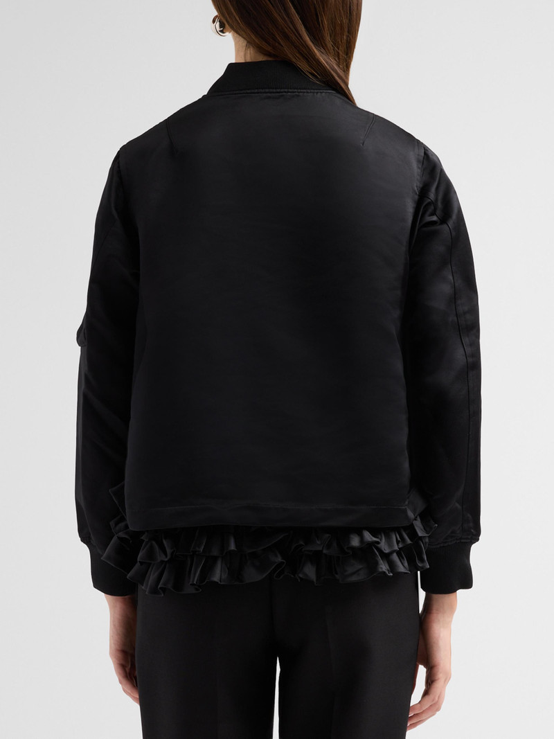 Women's Satin Ruffle-Trimmed Bomber Jacket - Black 3