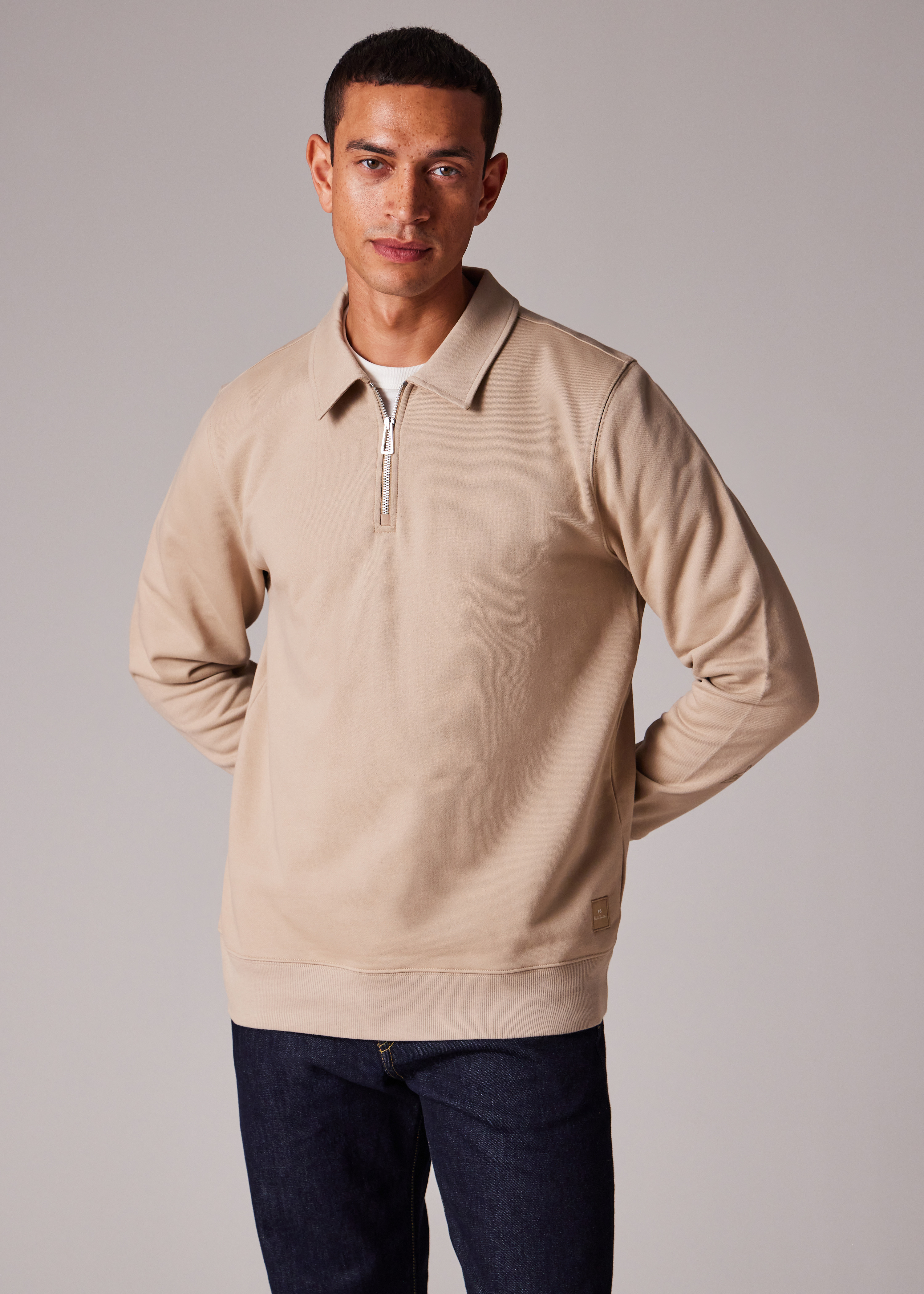 Oatmeal Organic Cotton Zip-Neck Sweatshirt - 7