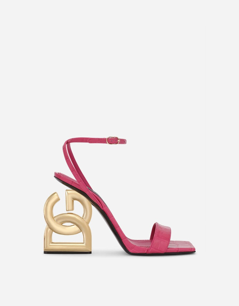 Crocodile-print calfskin sandals with DG pop heel 1