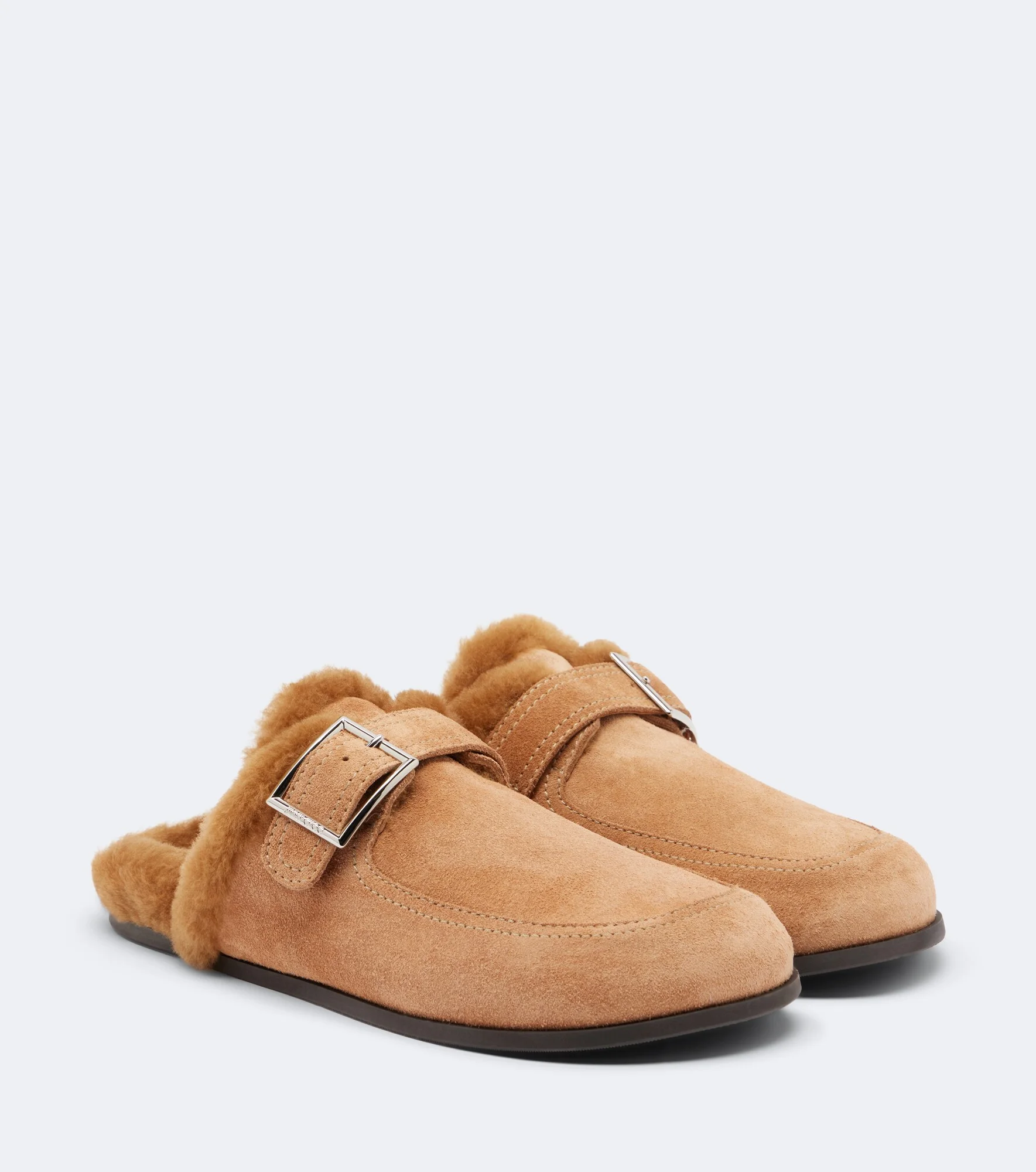 Biker shearling-lined suede mules - 1