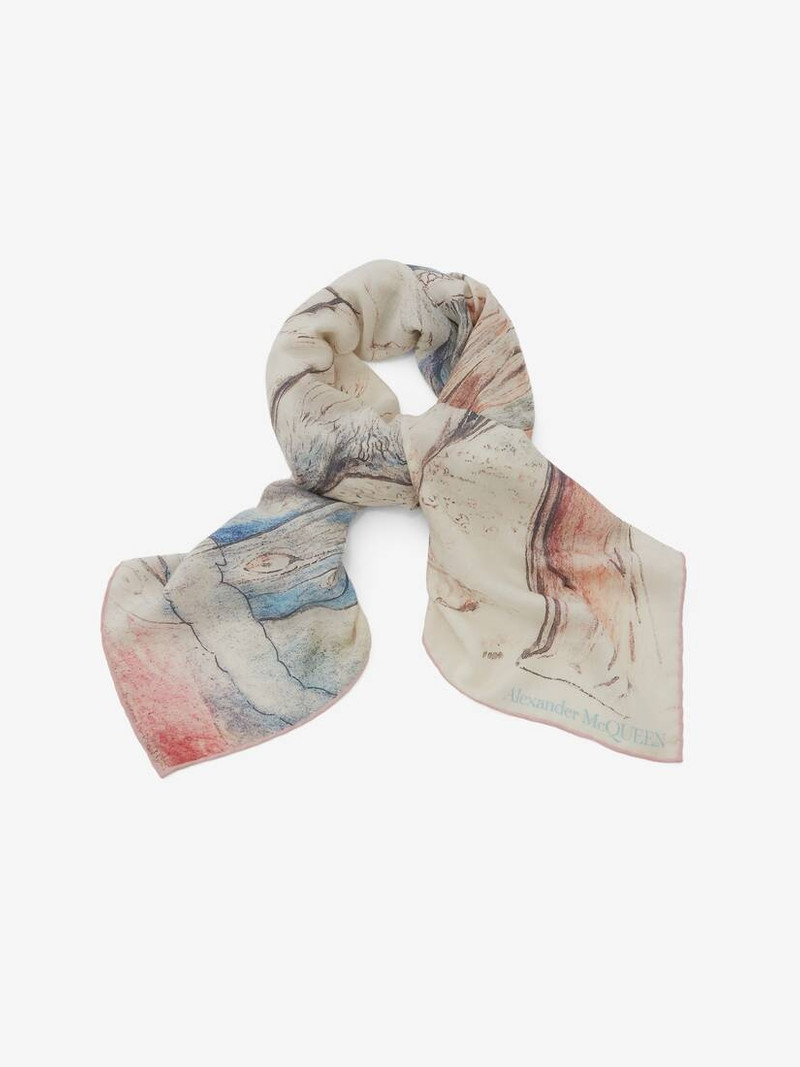 Alexander McQueen Blake Illustration Dante Scarf in Ivory/pink outlook