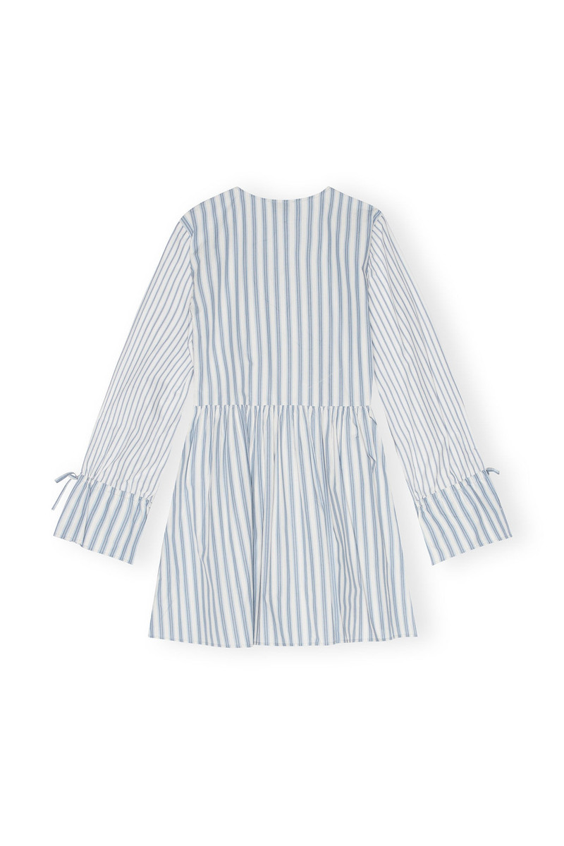 GANNI BLUE STRIPE COTTON MINI WRAP DRESS outlook