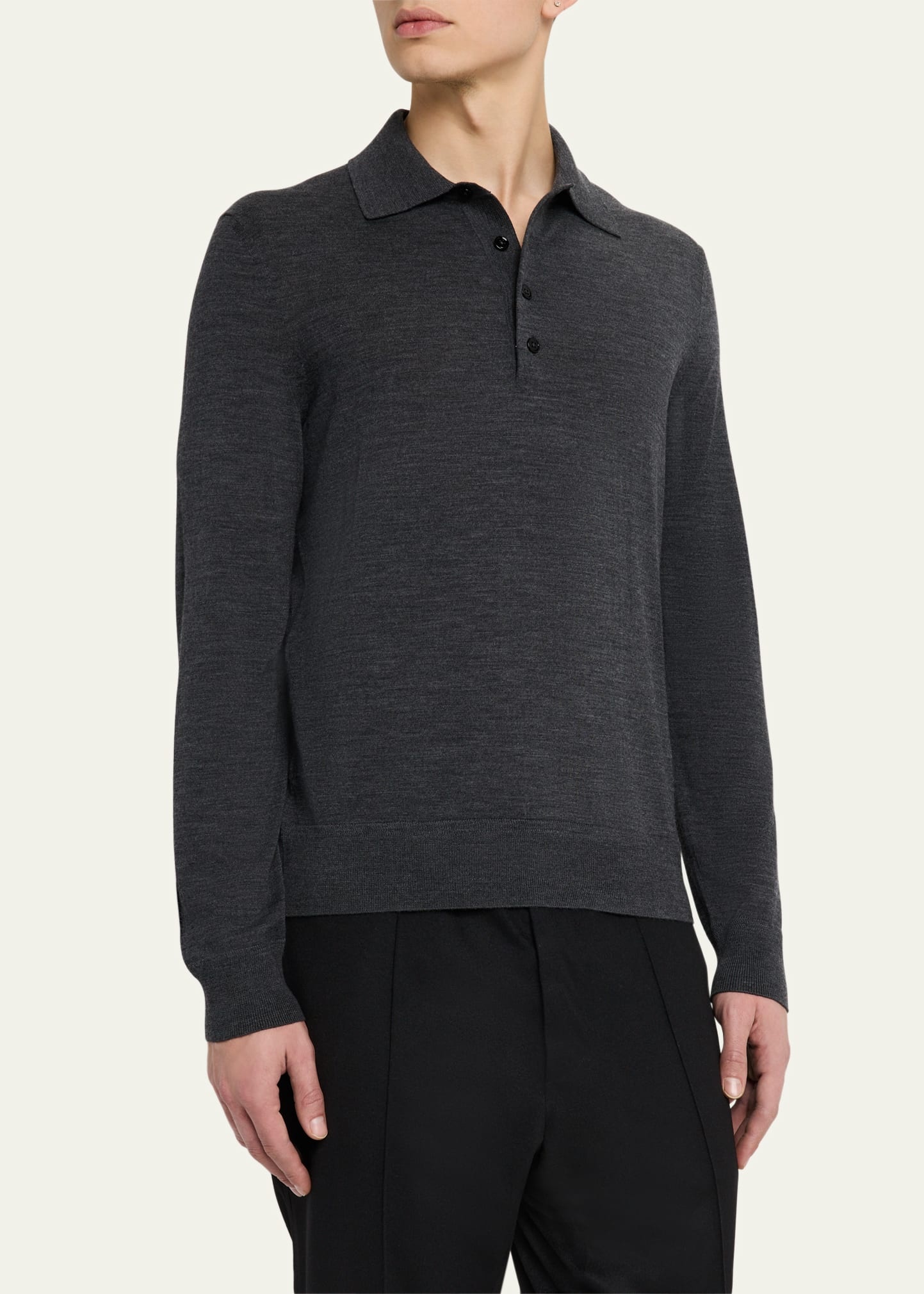 Men's Fine Gauge Wool Polo Sweater - 4