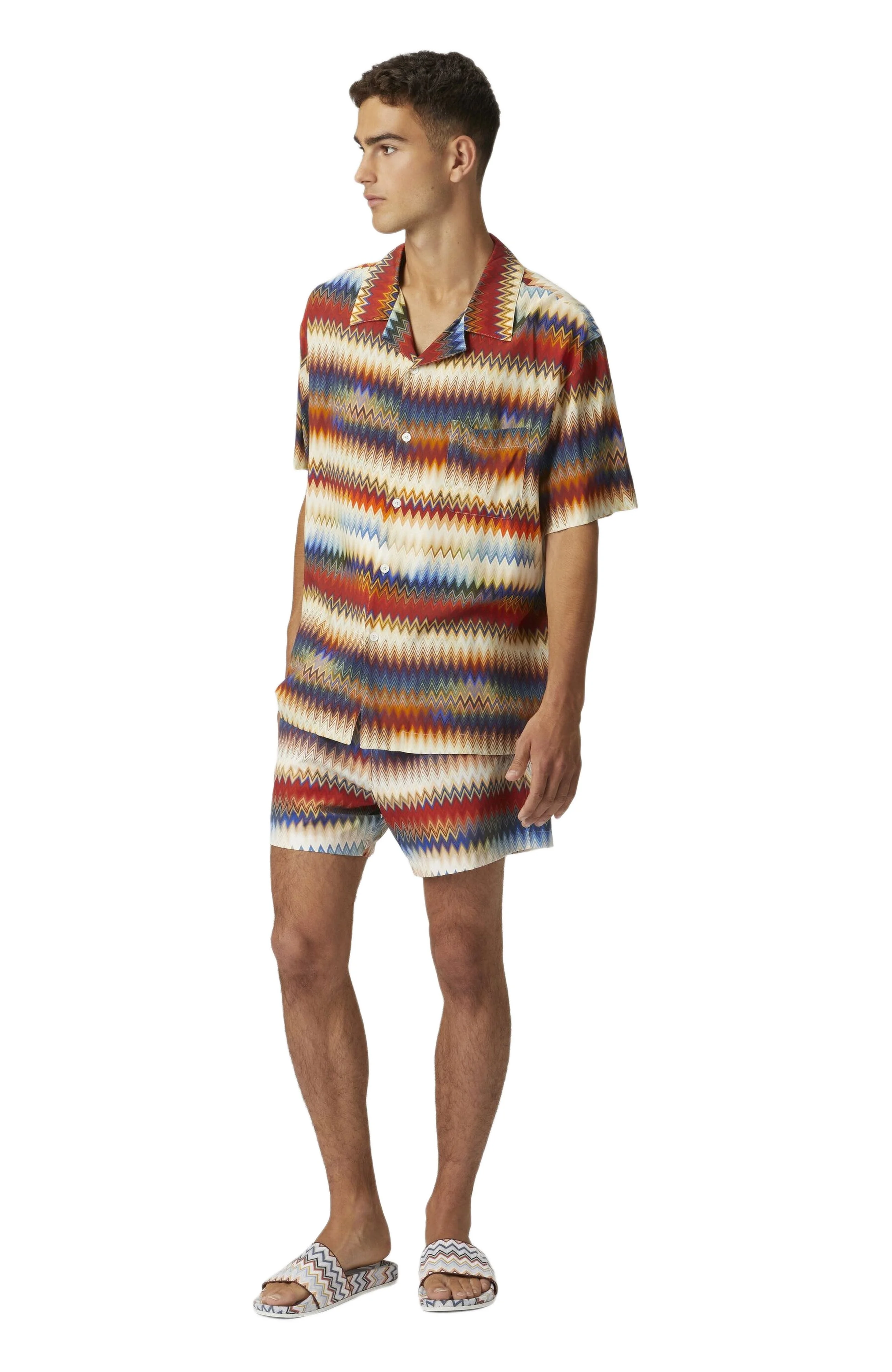 Missoni Bowling Shirt With Gradient Micro Zig Zag Print And Breast Pocket in Red at Nordstrom - 1