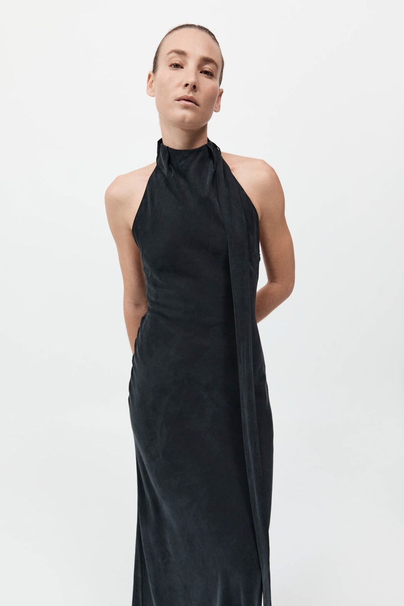 Bias Scarf Dress - Black - 4