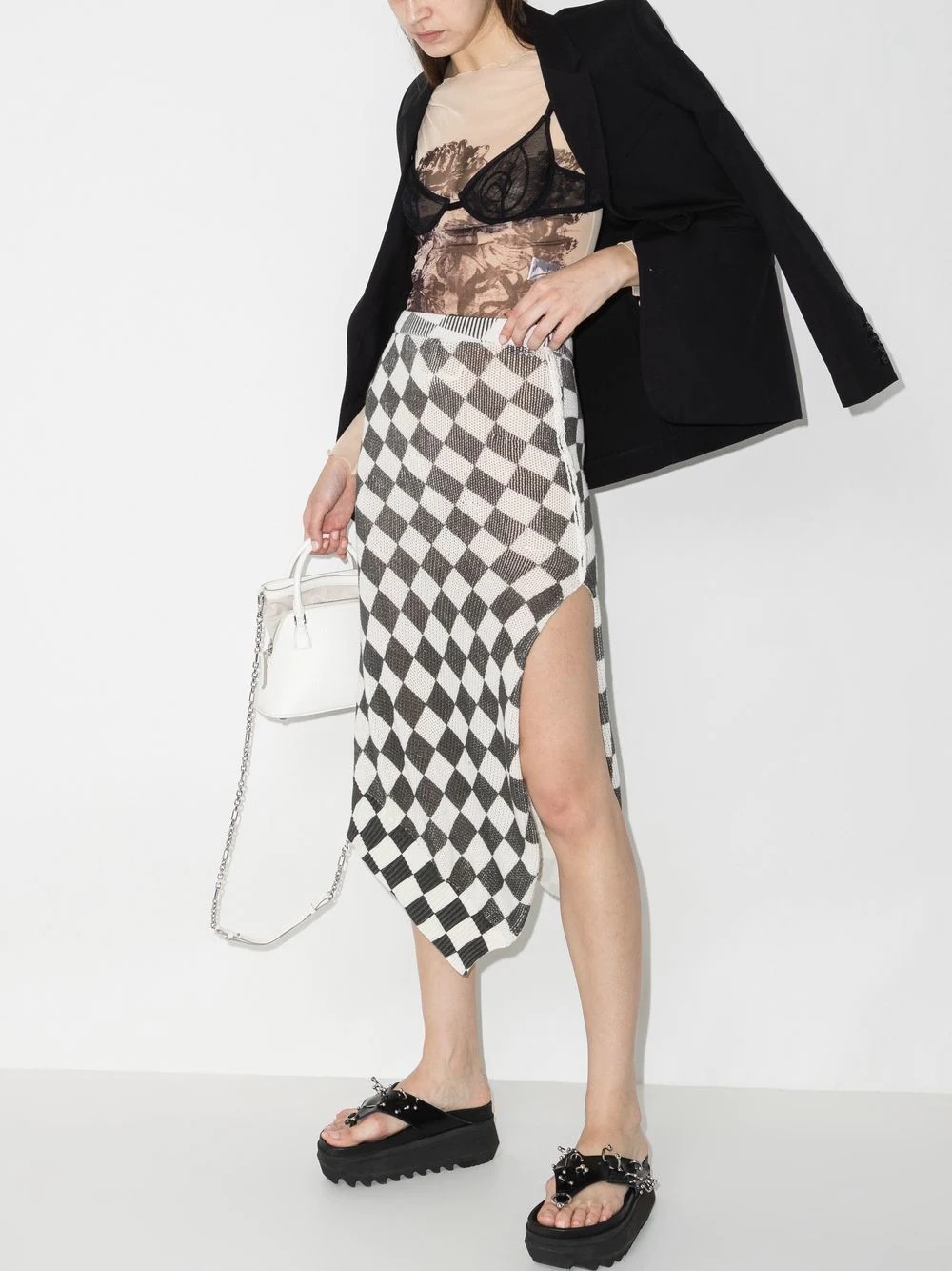 checkerboard-pattern asymmetric skirt - 5