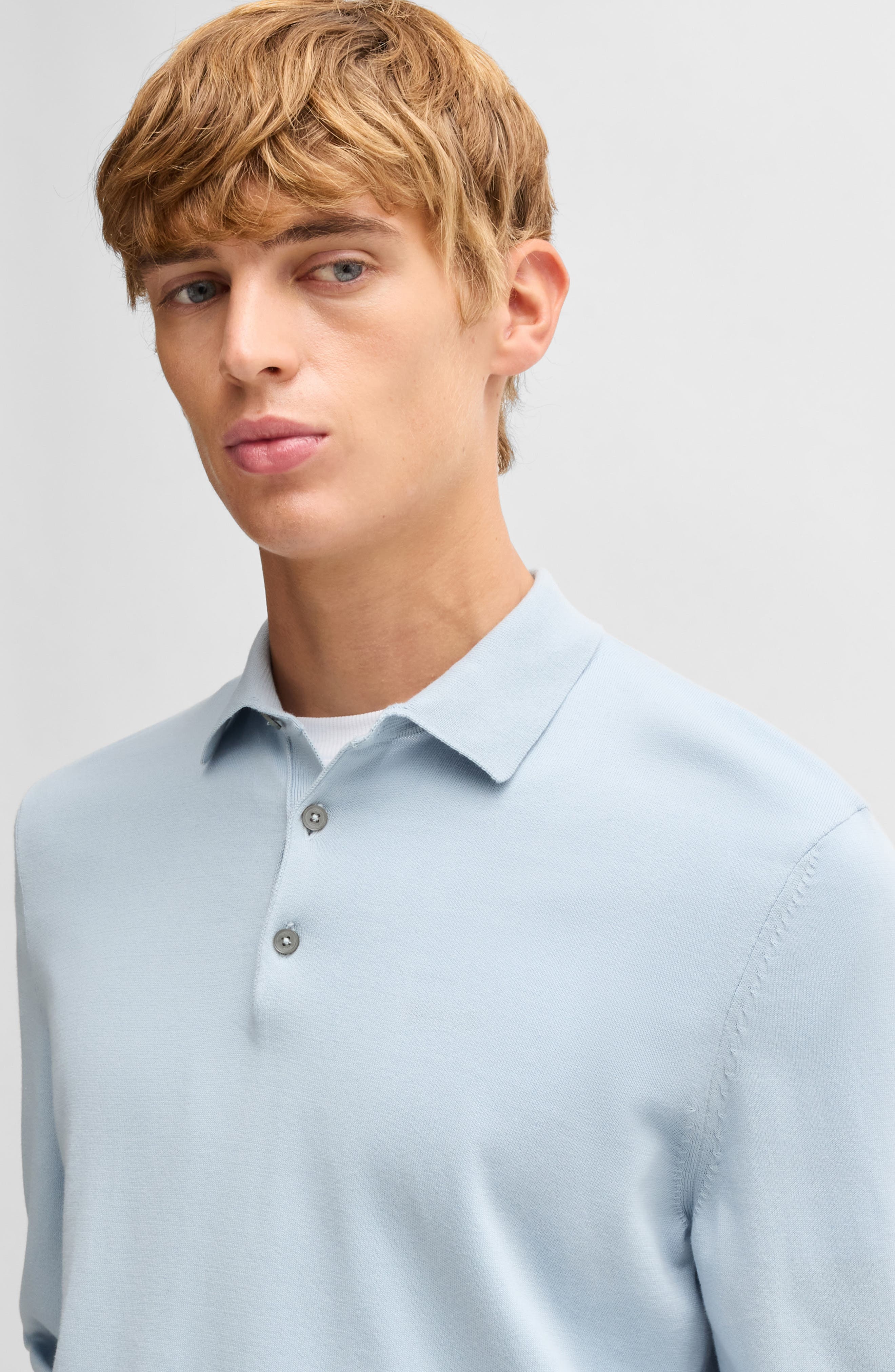 BOSS Gemello Cotton Polo Sweater in Light Blue at Nordstrom - 3