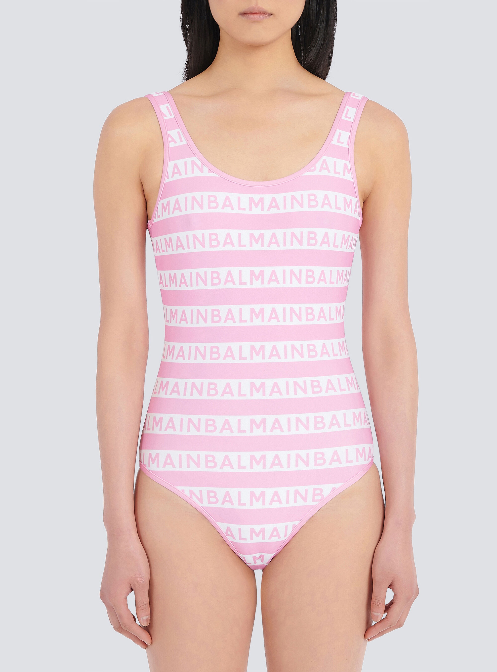 Bicolor swimsuit with Balmain monogram - 6