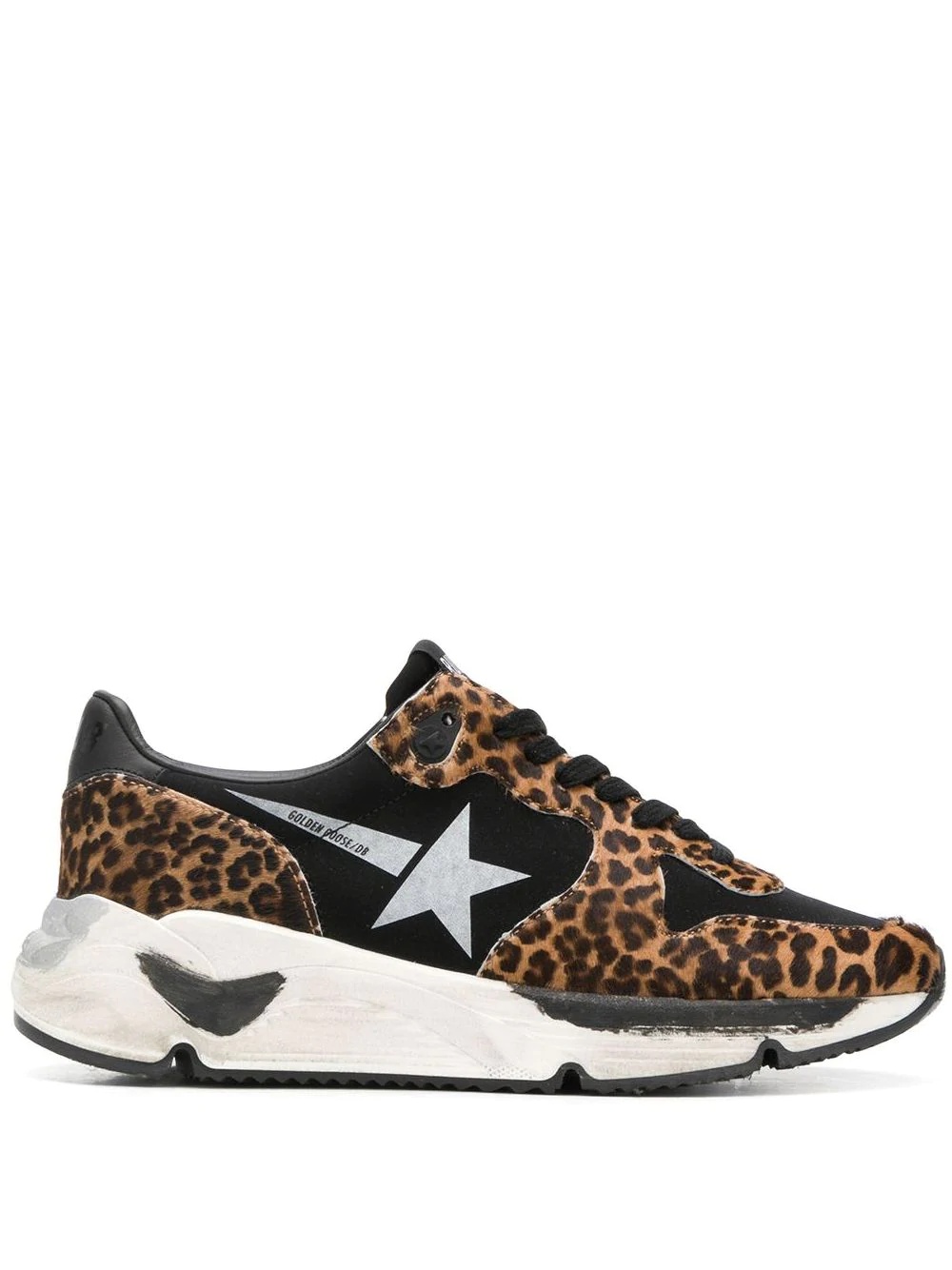 black Running Sole leopard print low-top leather sneakers - 1