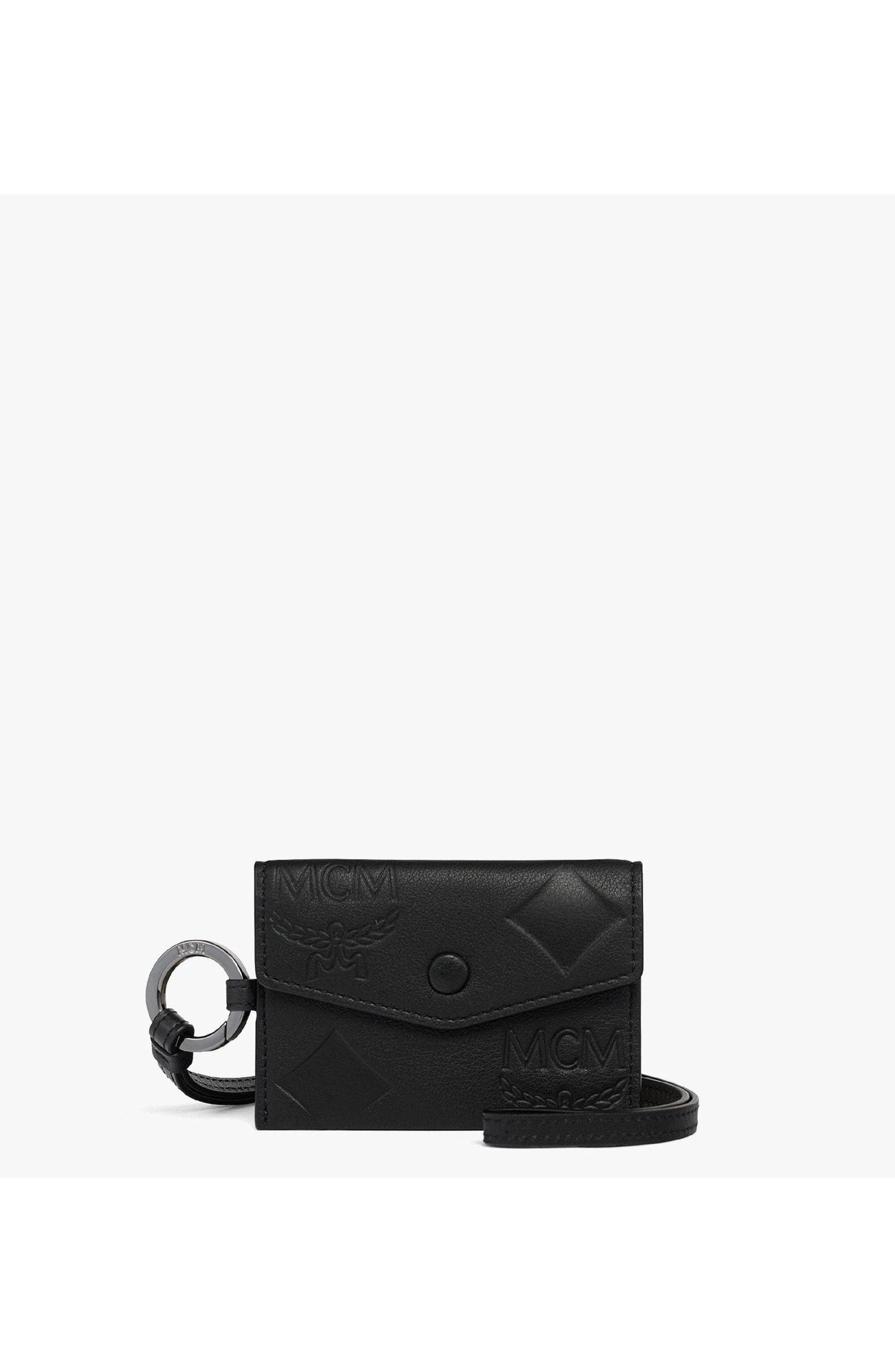 MCM Aren Lanyard ID Wallet in Maxi Monogram Leather in Black at Nordstrom - 1