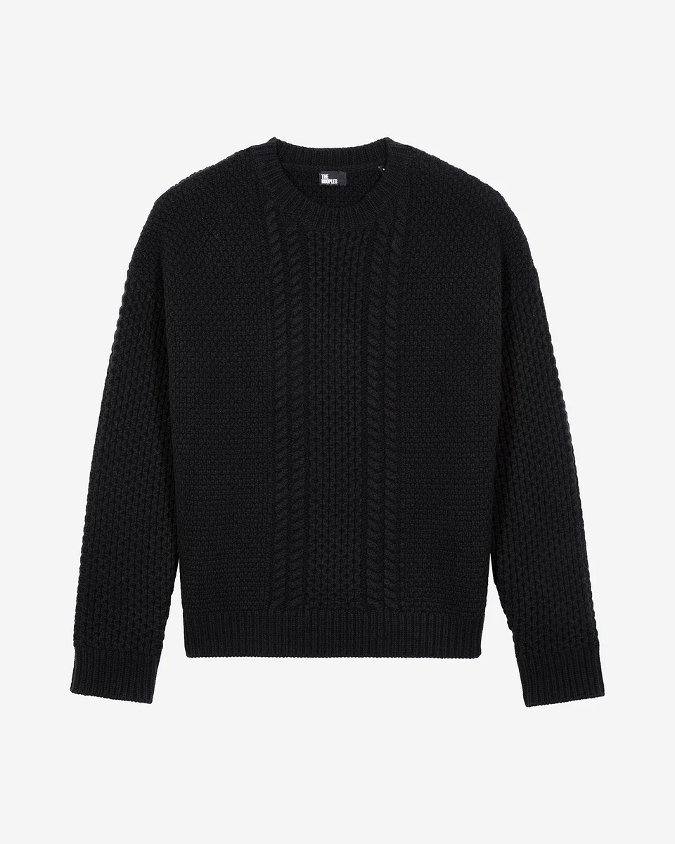 BLACK WOOL CABLE SWEATER - 1