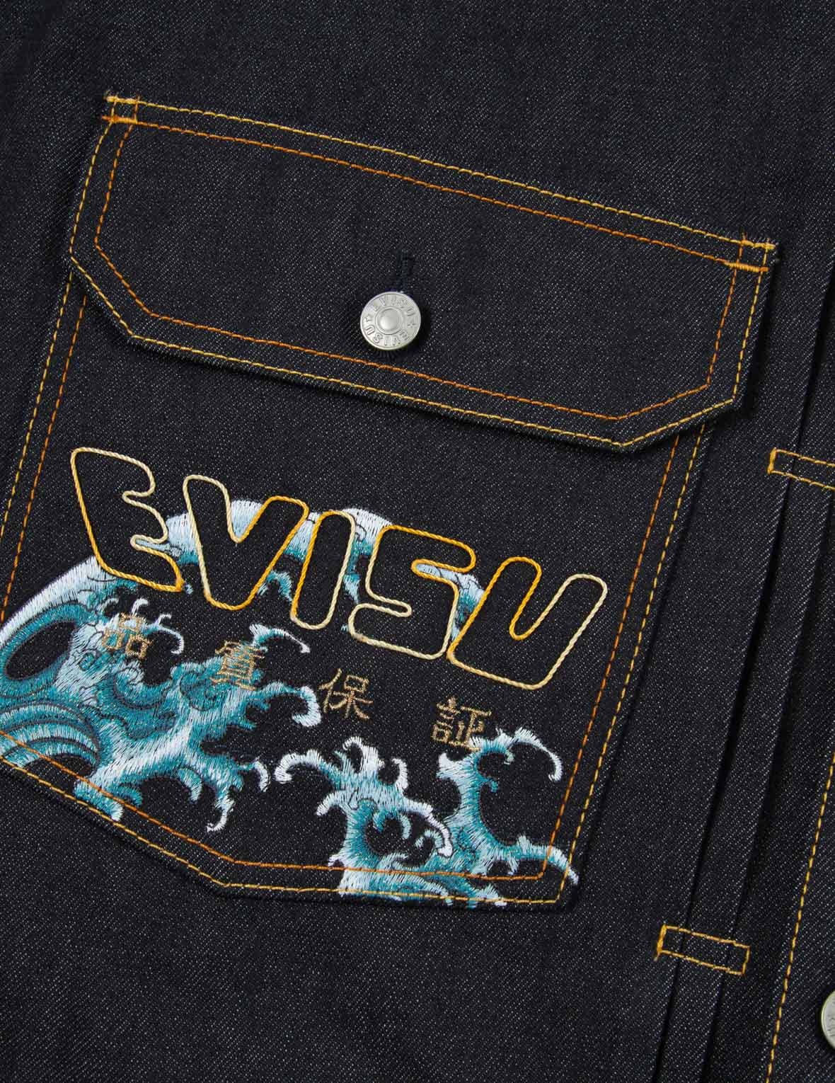 “THE GOD OF FORTUNE RIDING WAVES” DAICOCK EMBROIDERY DENIM JACKET - 11