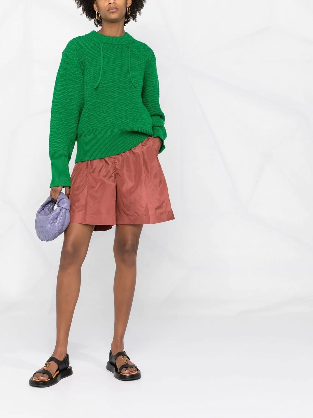 high-waisted silk shorts - 2