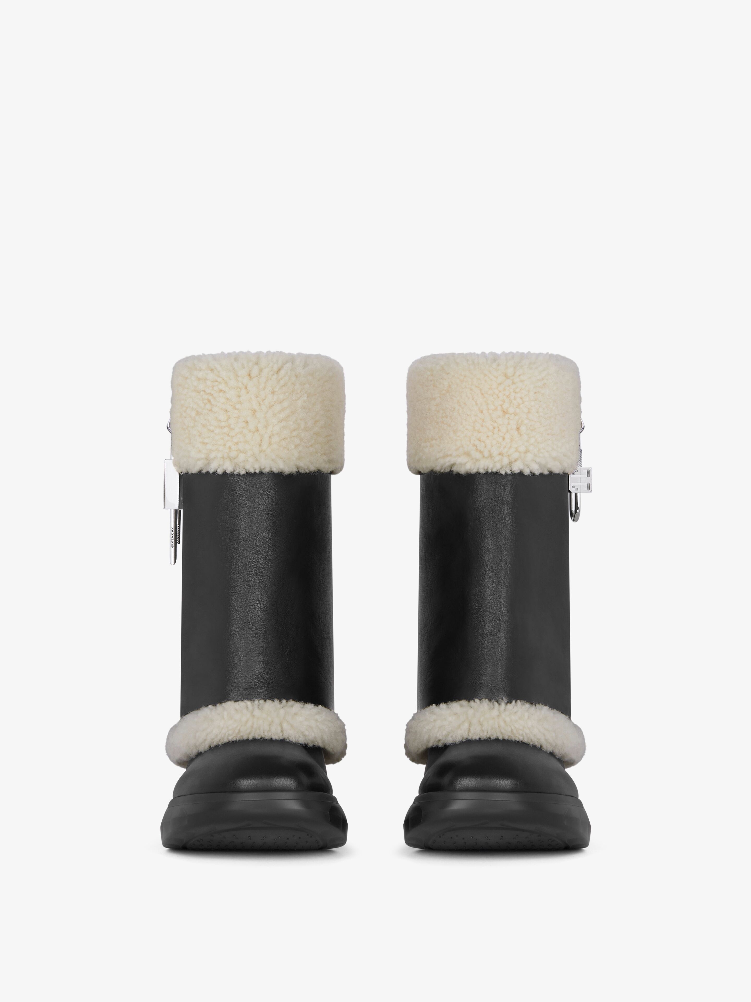 SHARK LOCK BIKER ANKLE BOOTS IN LEATHER AND SHEARLING - 3