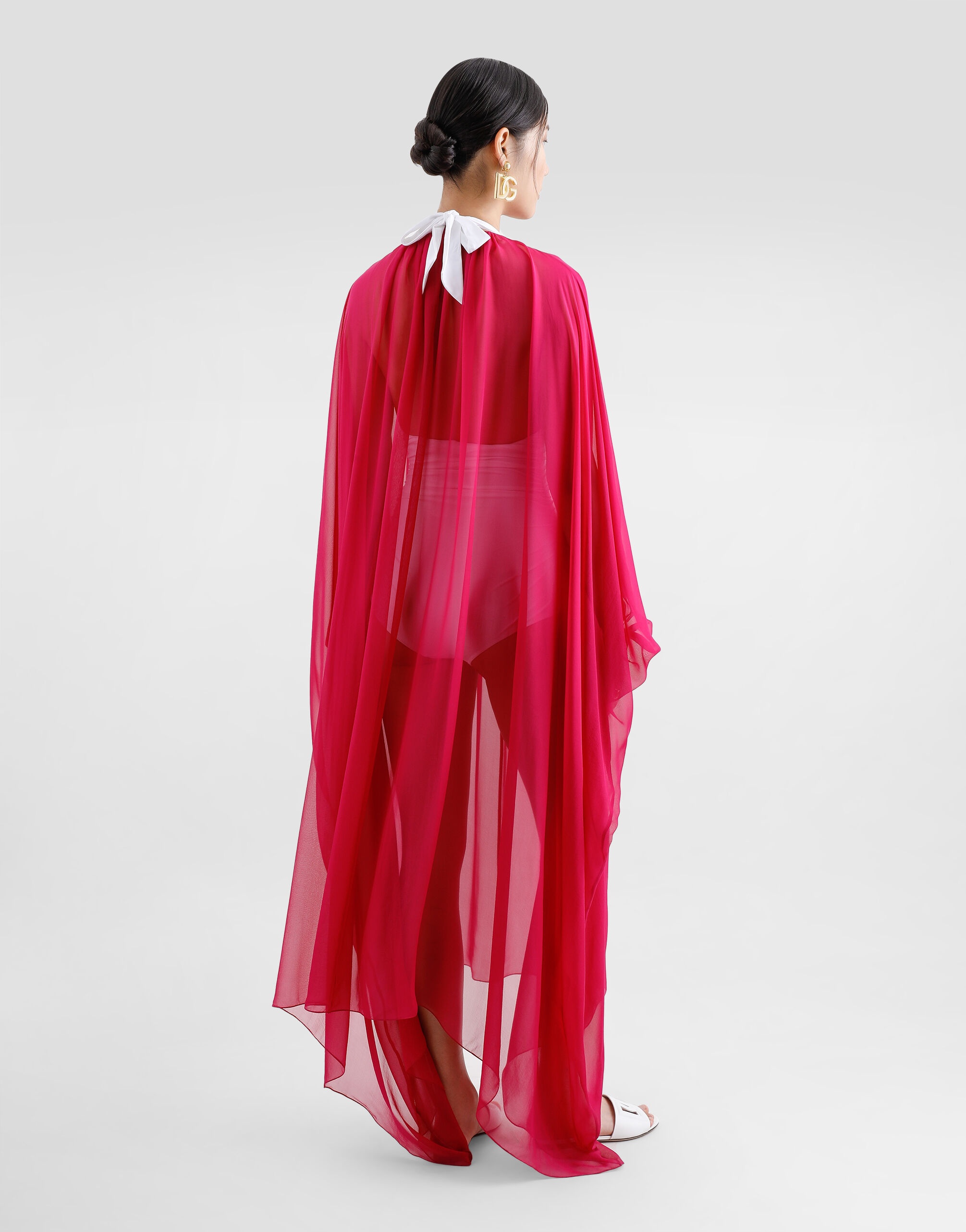 Long silk chiffon caftan with drawstring - 3