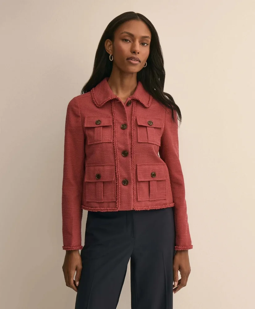 Cotton-Blend Braid-Trim Textured Jacket - 1
