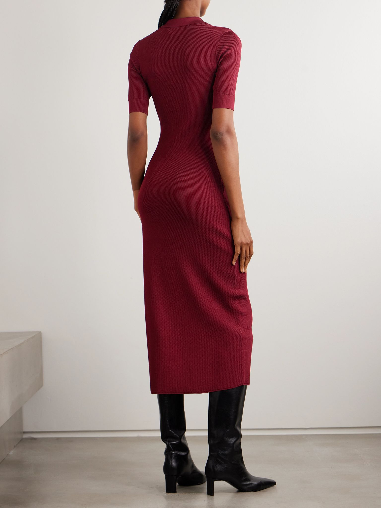 Reagan ribbed jersey midi dress Burgundy - 3