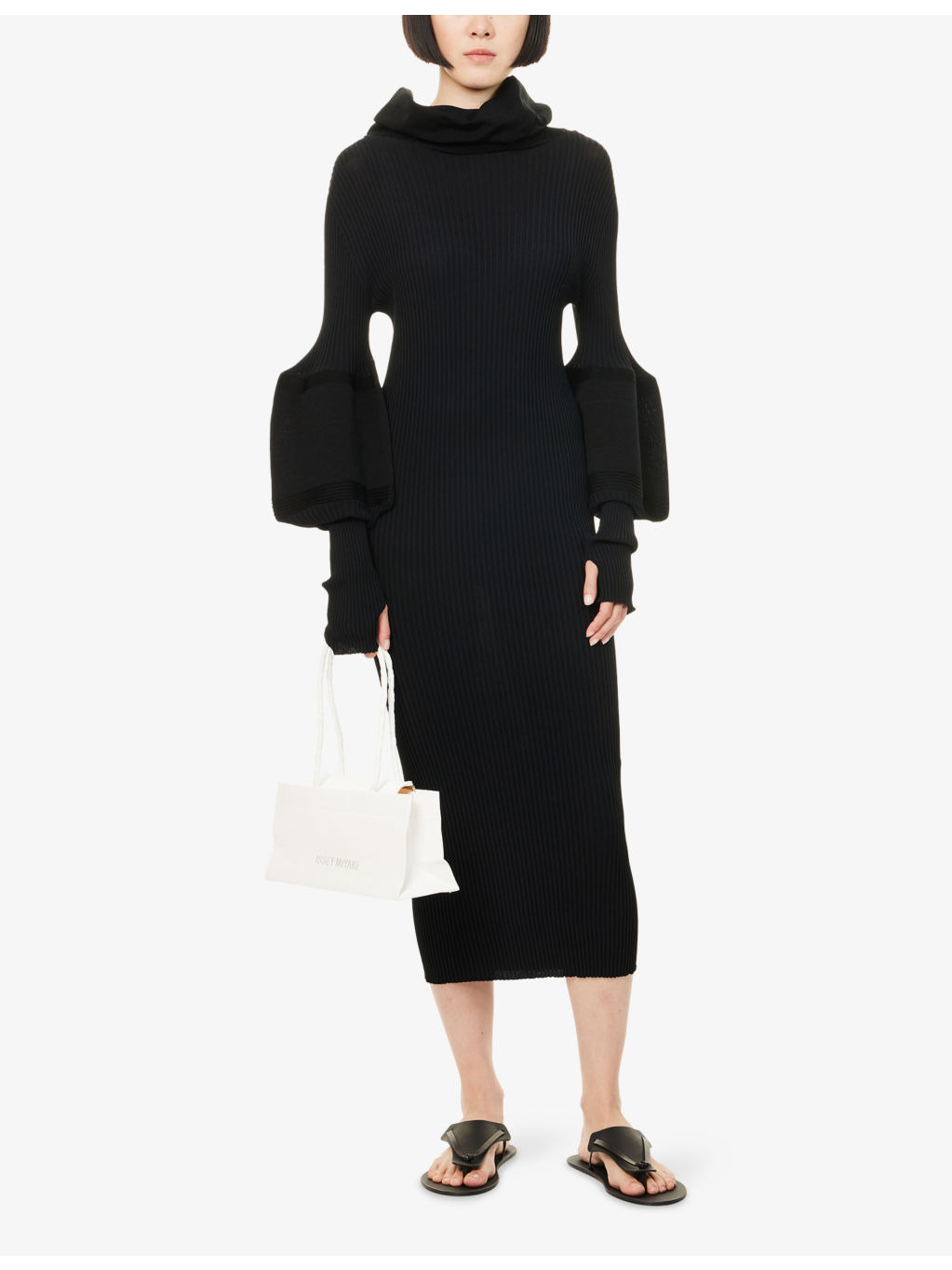 Thin And Thick Funnel-Neck Knitted Maxi Dress - 2