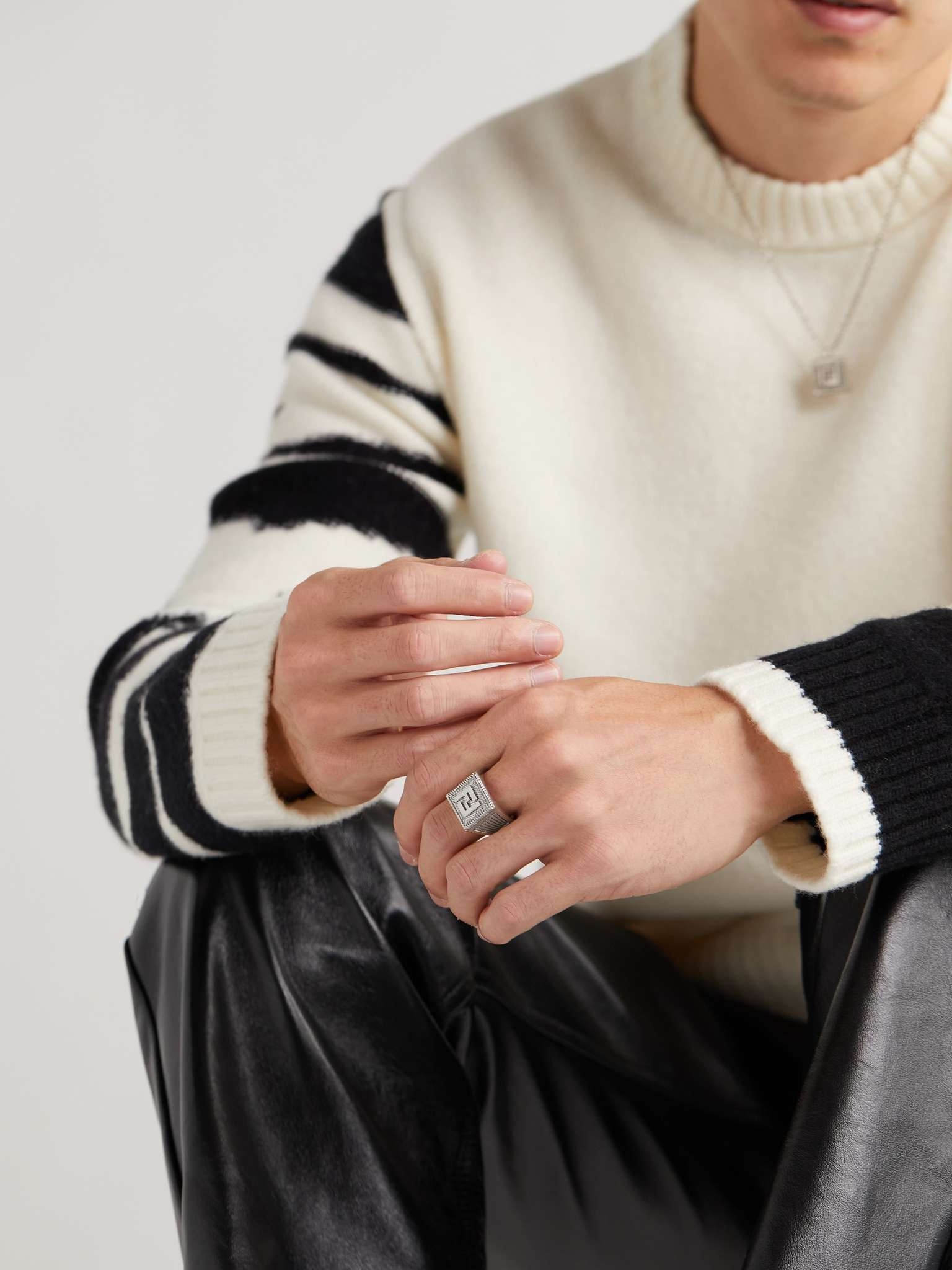 Logo-Embossed Palladium-Tone Signet Ring - 2