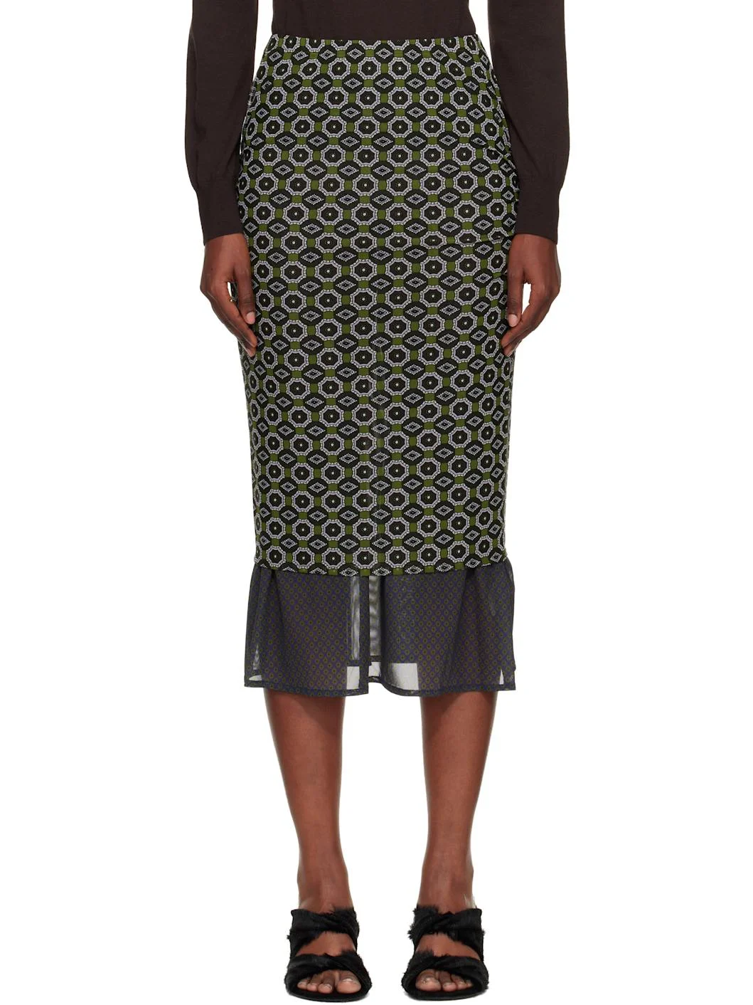 Green & Blue Transparent Mesh Midi Skirt - 1