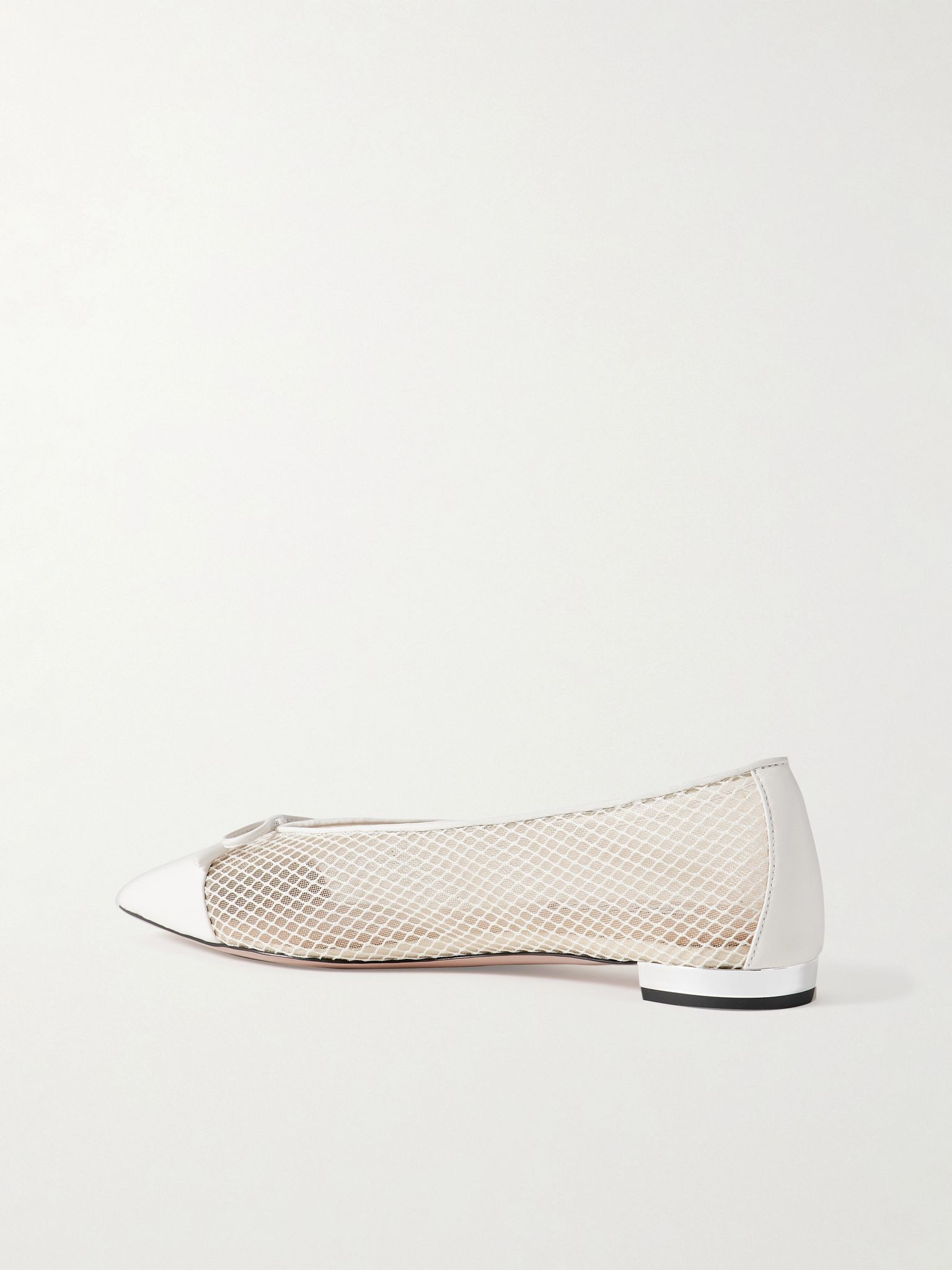 Gioia bow-detailed leather-trimmed mesh ballet flats White - 3